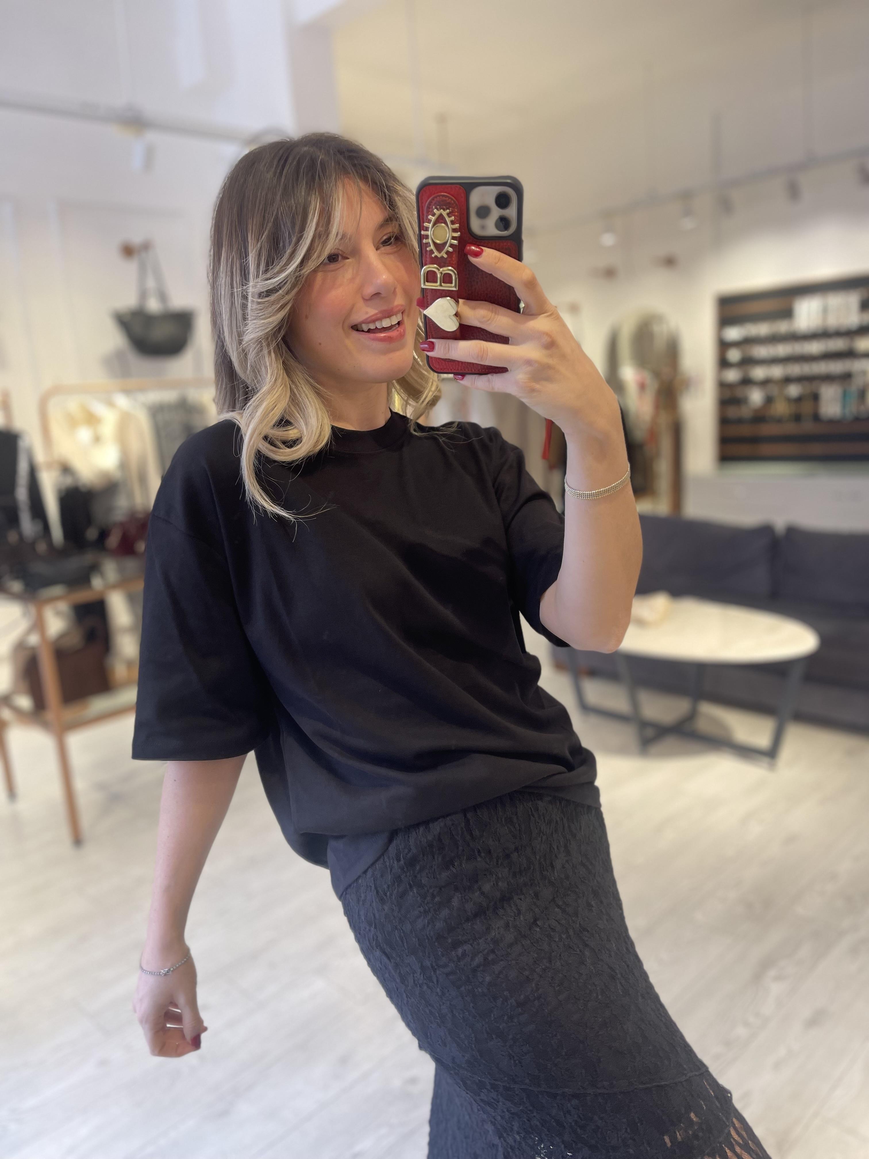 Siyah Oversize Orj Marka Tok Doku Basic Tshirt 