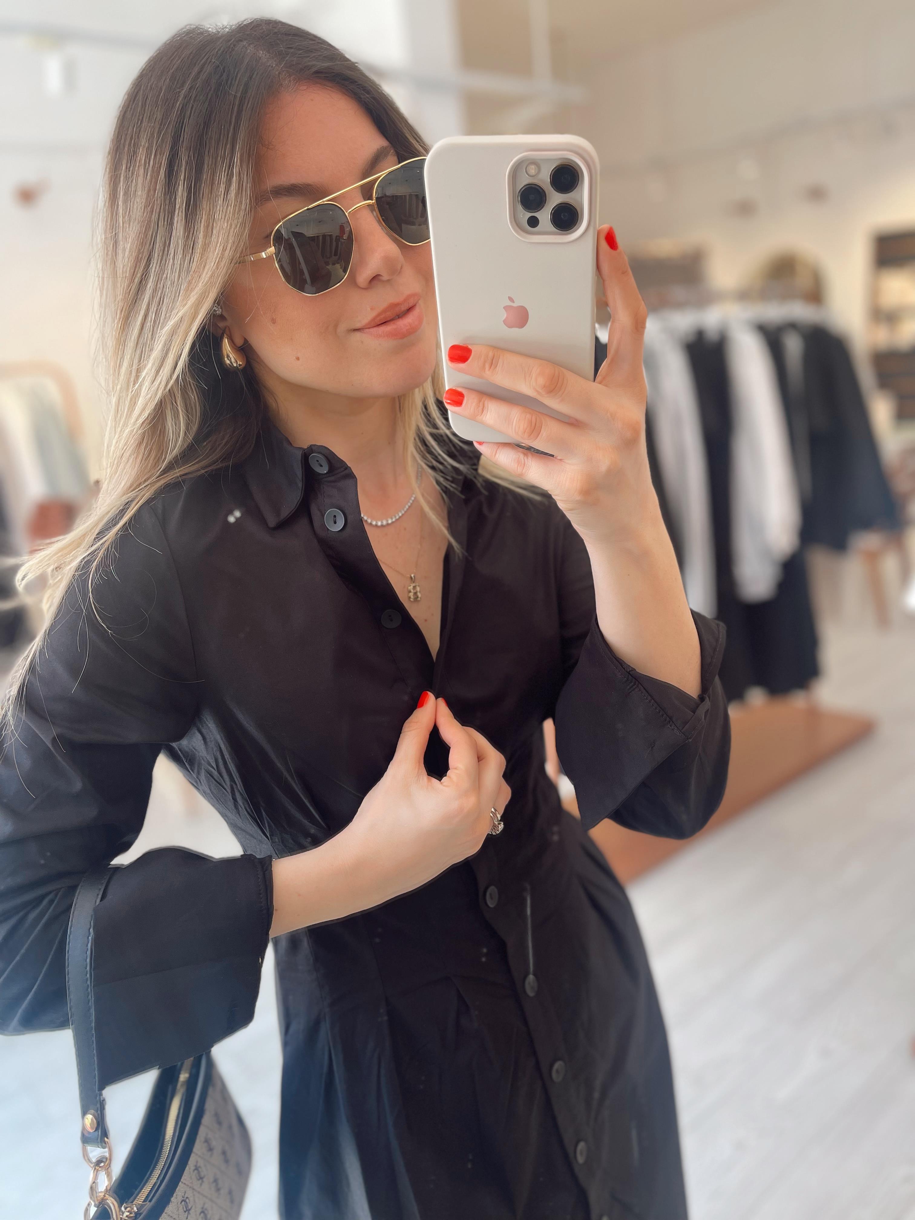 Siyah Pileli Cepli Poplin Elbise · 3