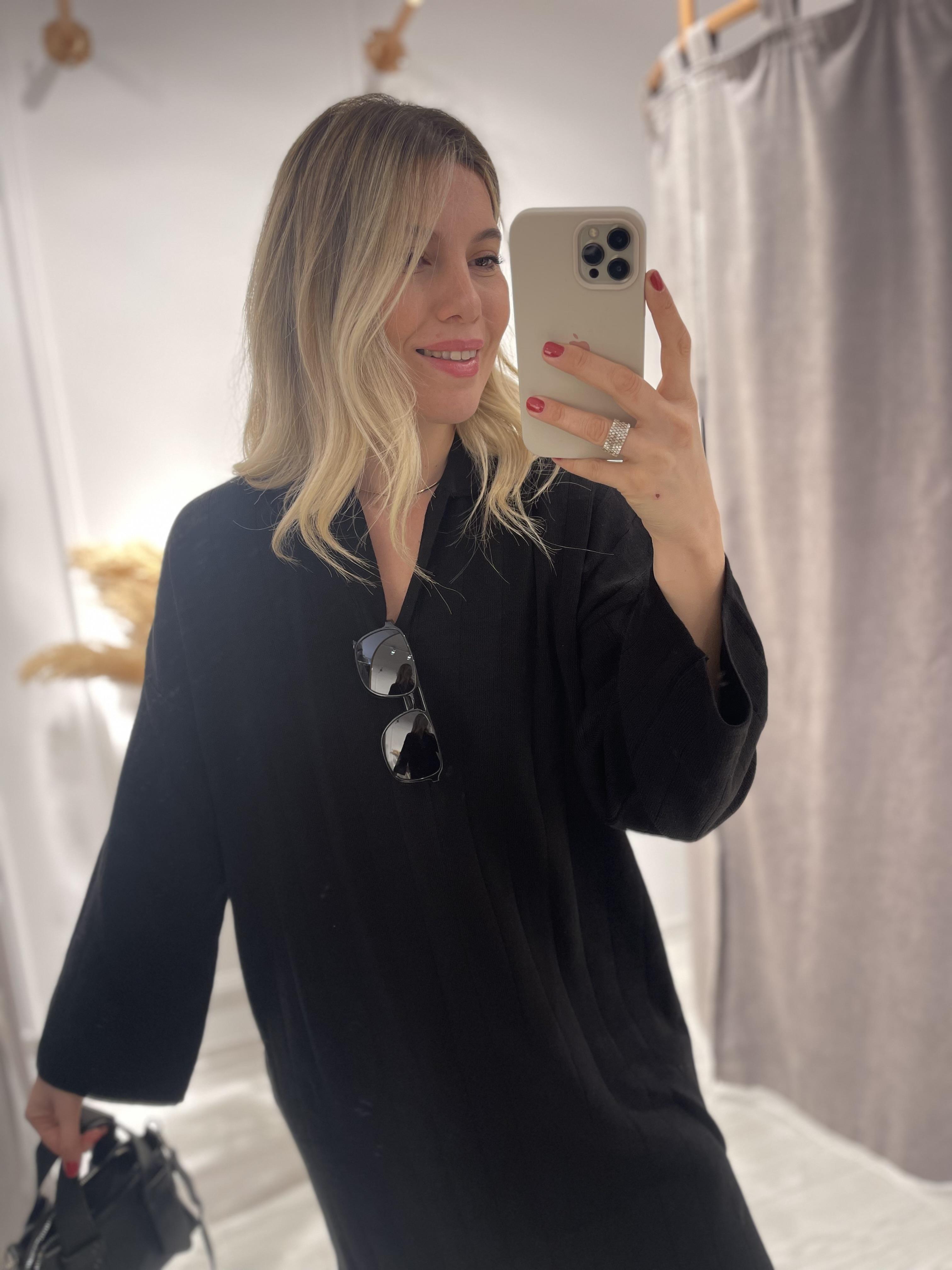 Siyah Polo Yaka Midi Triko Elbise · 4