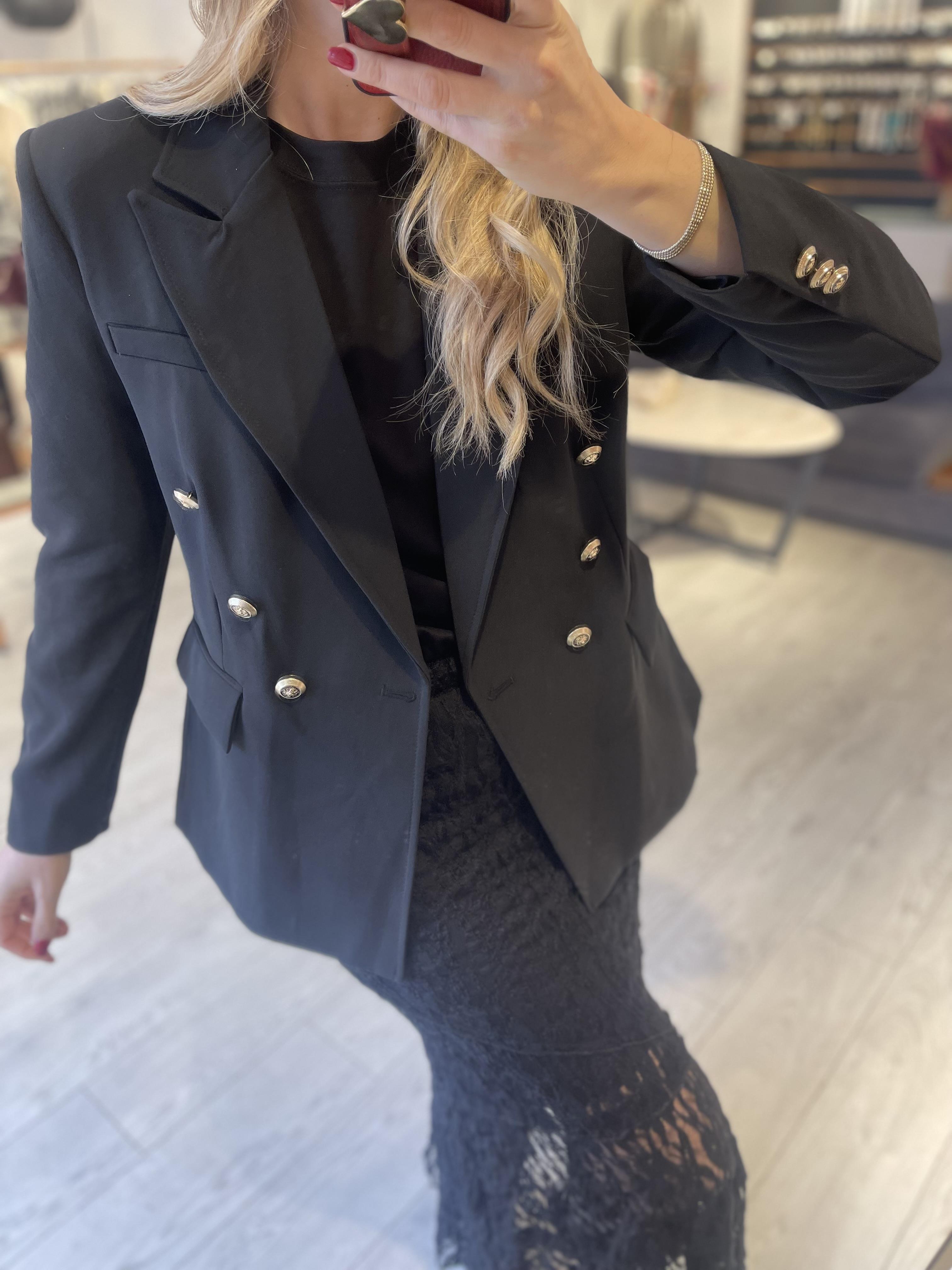 Siyah Premium Apolet Düğmeli Blazer