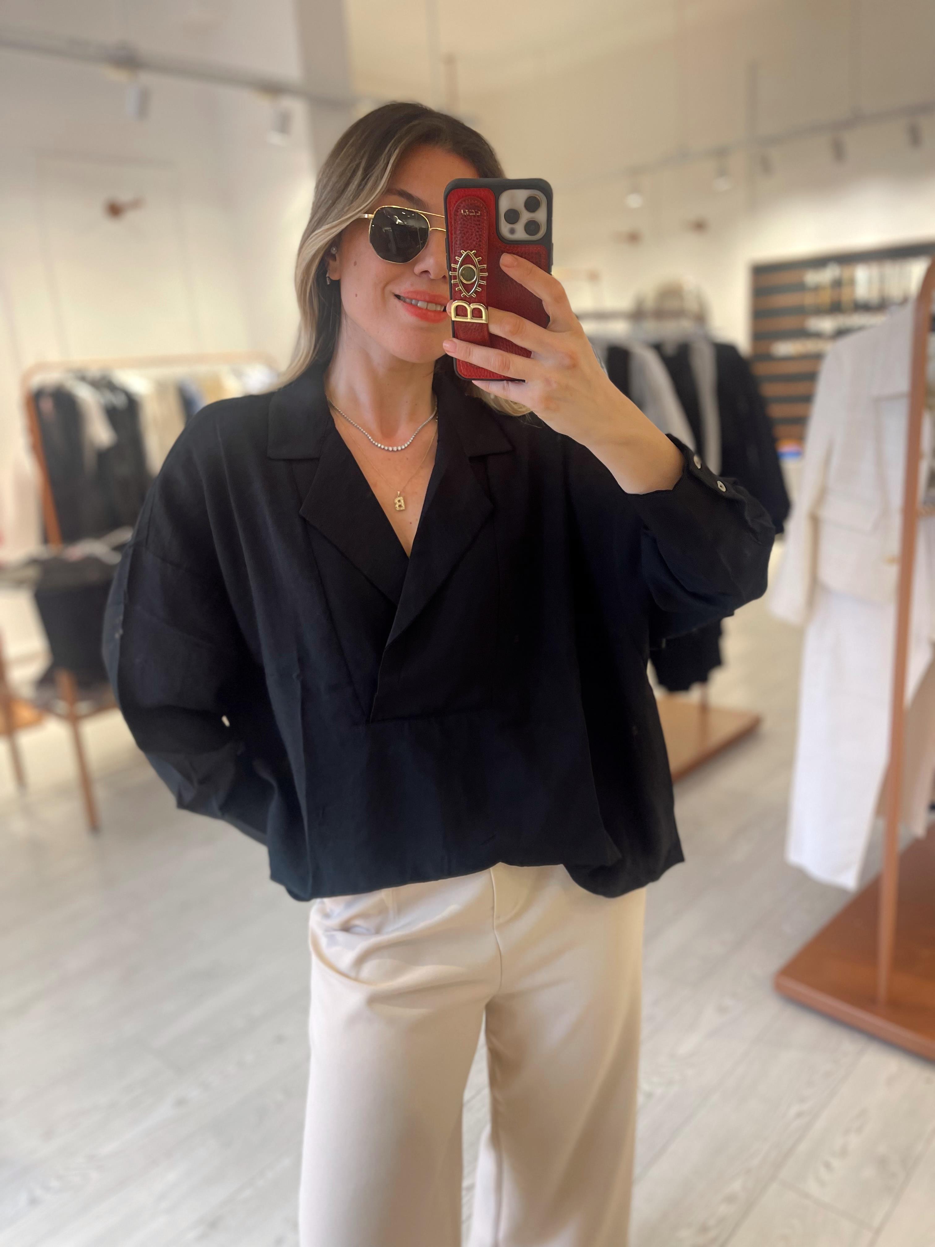 Siyah Salaş  Tensel Gömlek Bluz