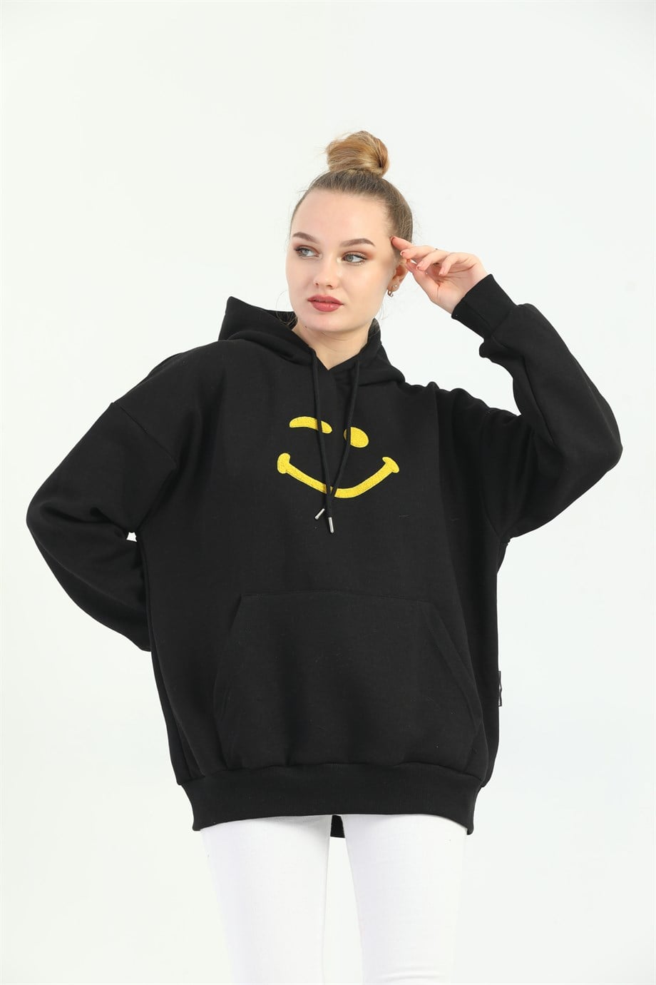 Siyah Smile Baskı Sweatshirt