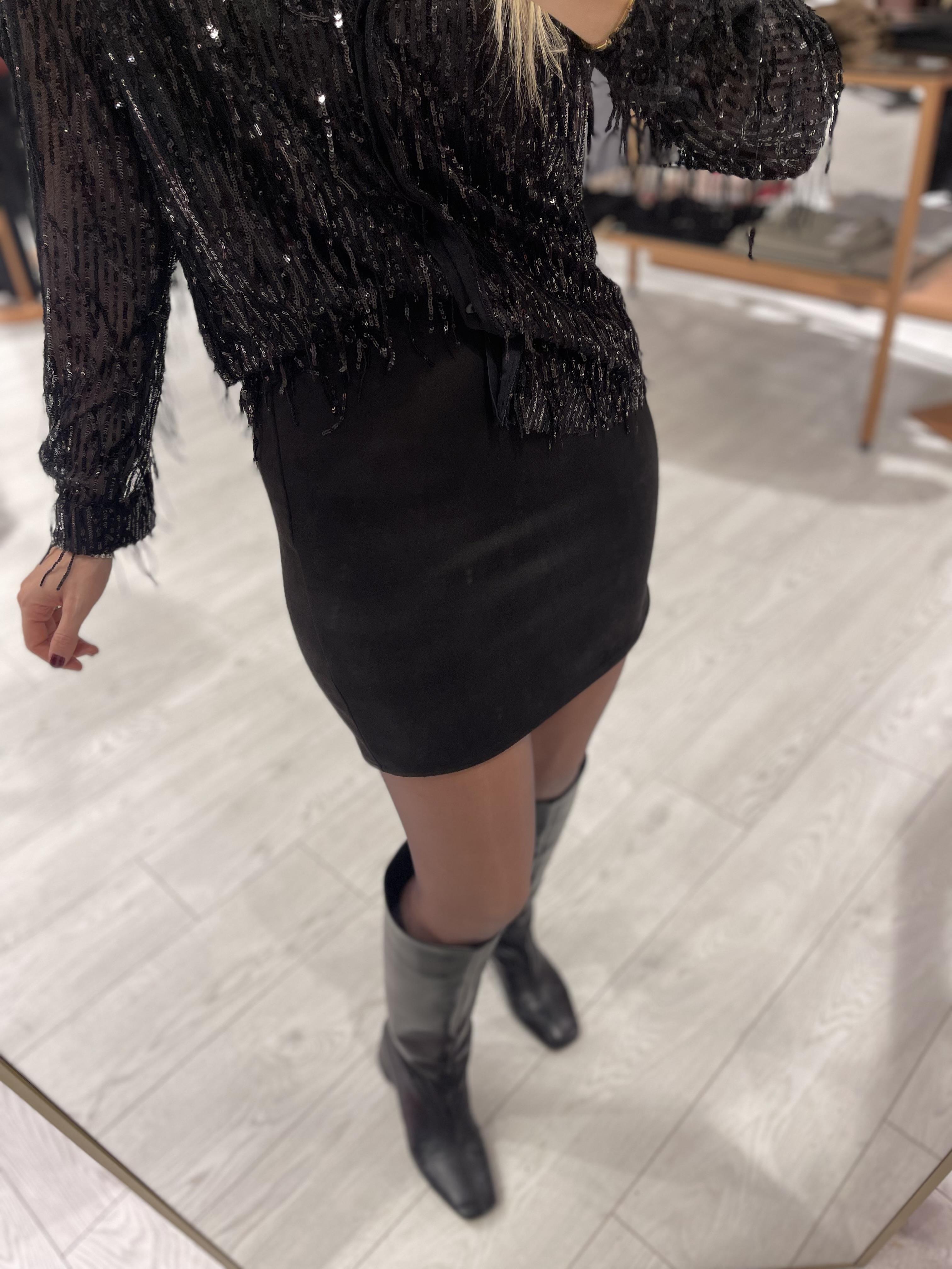 Siyah Süet Bel Gizli Lastikli Mini Etek · 3