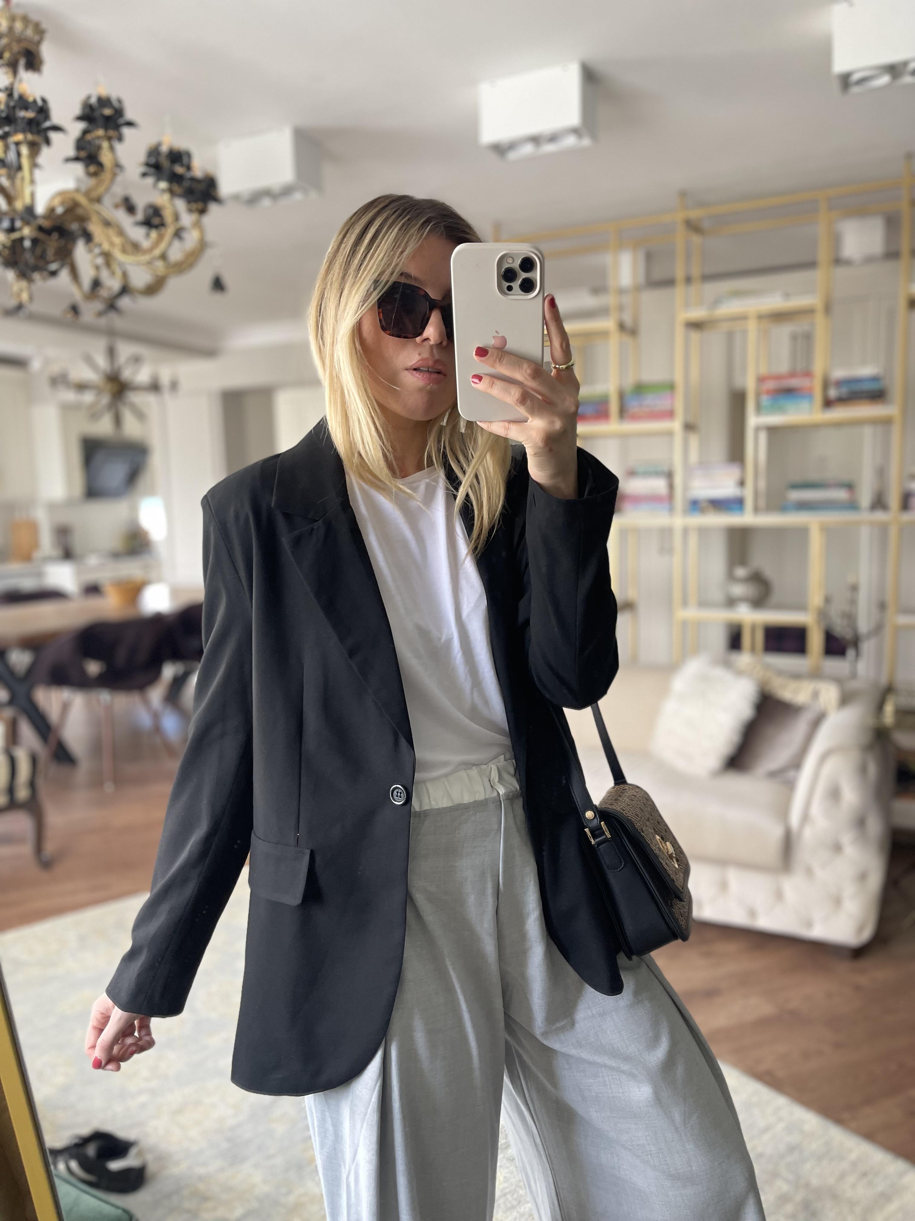 Siyah Tek Düğme Oversize Blazer