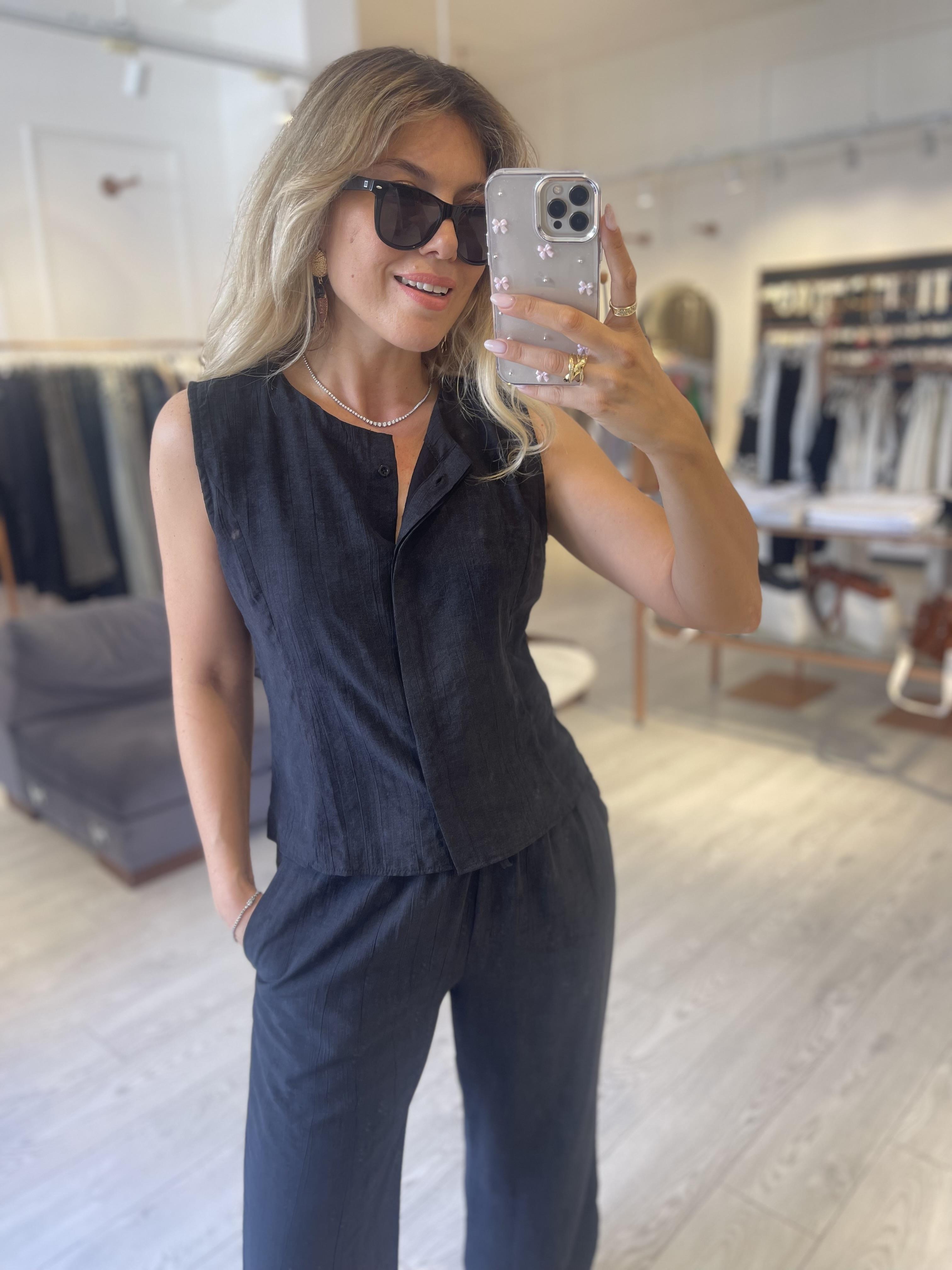 Siyah  Tensel Yelek Pantolon Takım