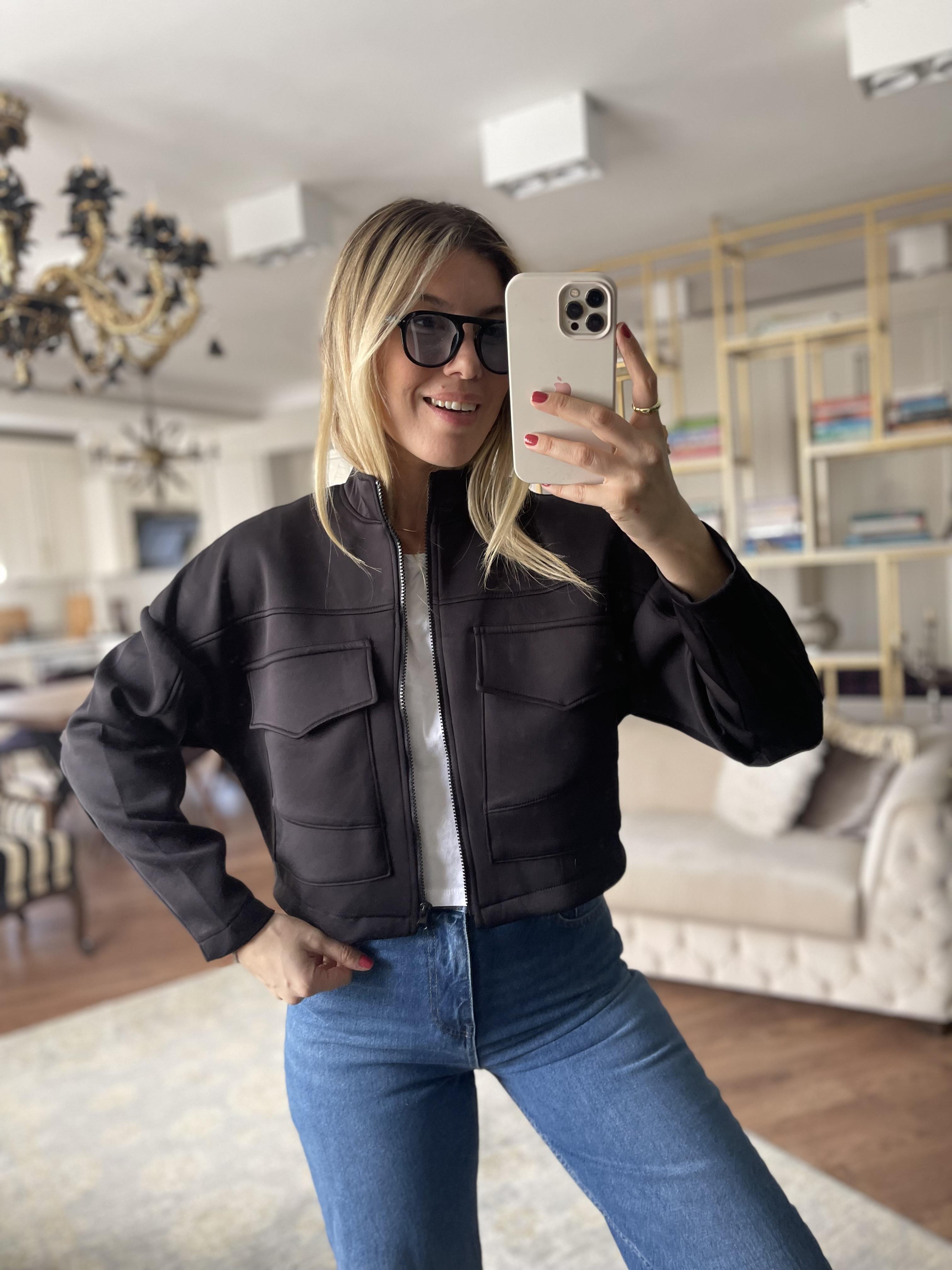 Skuba Çift Cepli Ceket Siyah