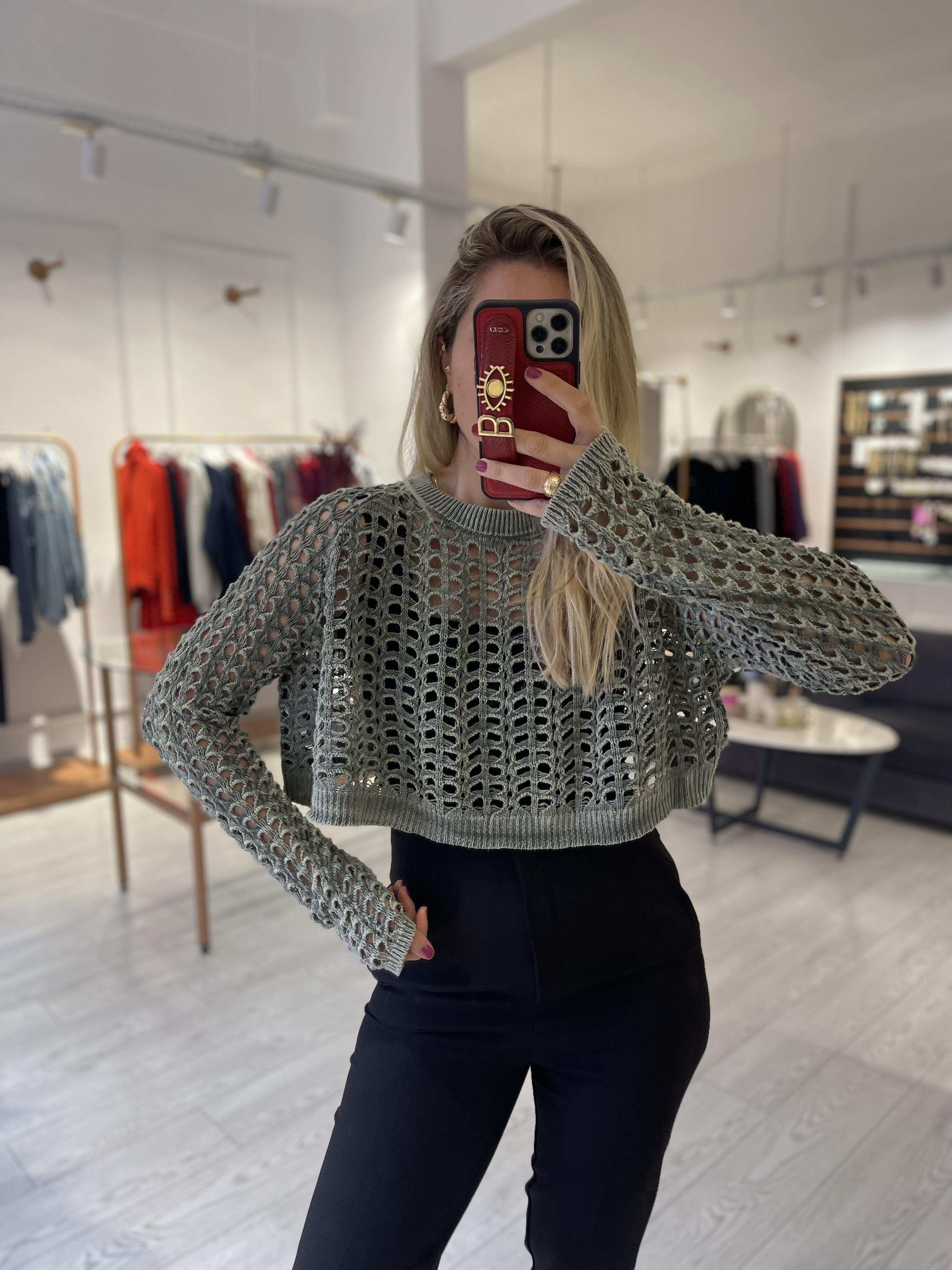 Soluk Efektli Triko Kazak Haki