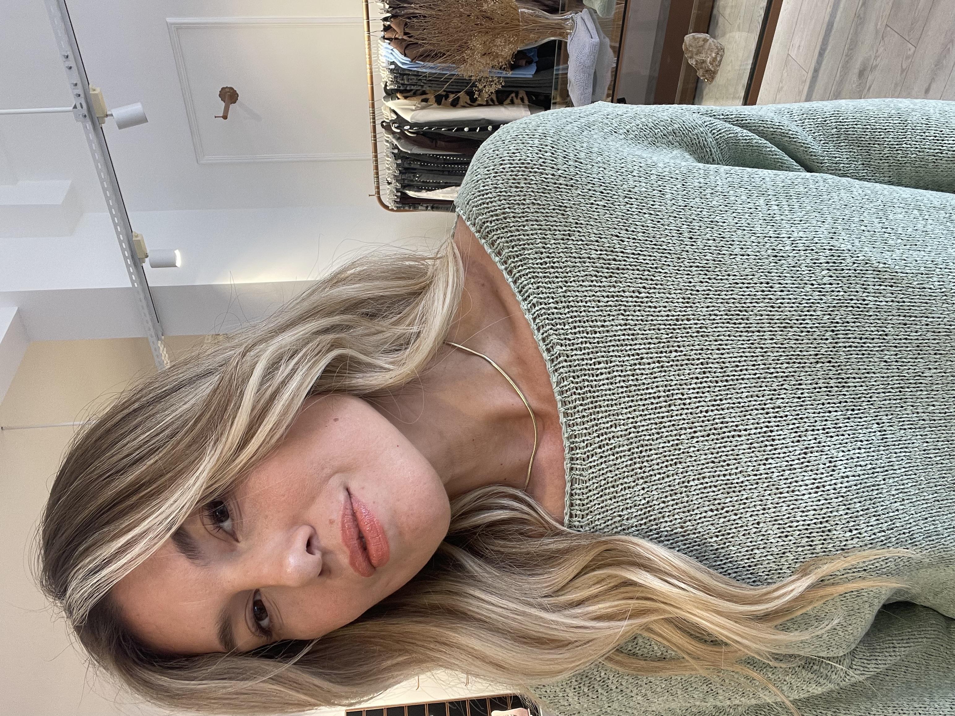 Su Yeşili Merserize Kayık Yaka Triko 