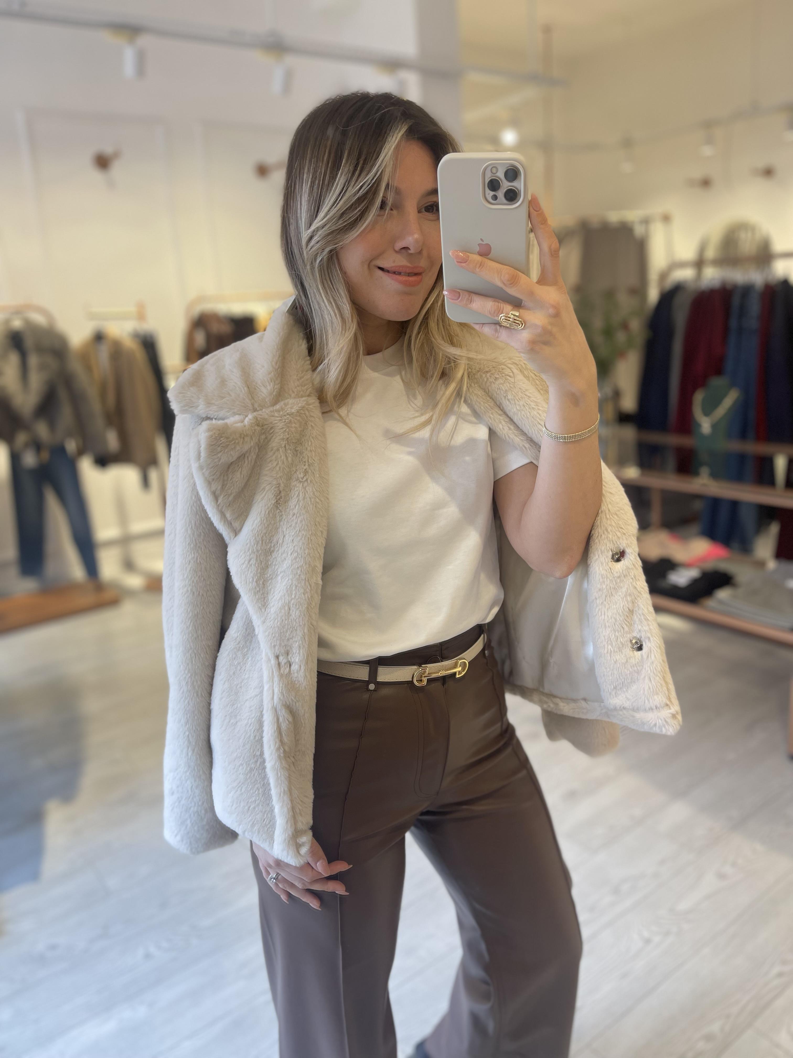 Sütlü Kahve Yüksek Bel Bol Paça Deri Pantolon · 2