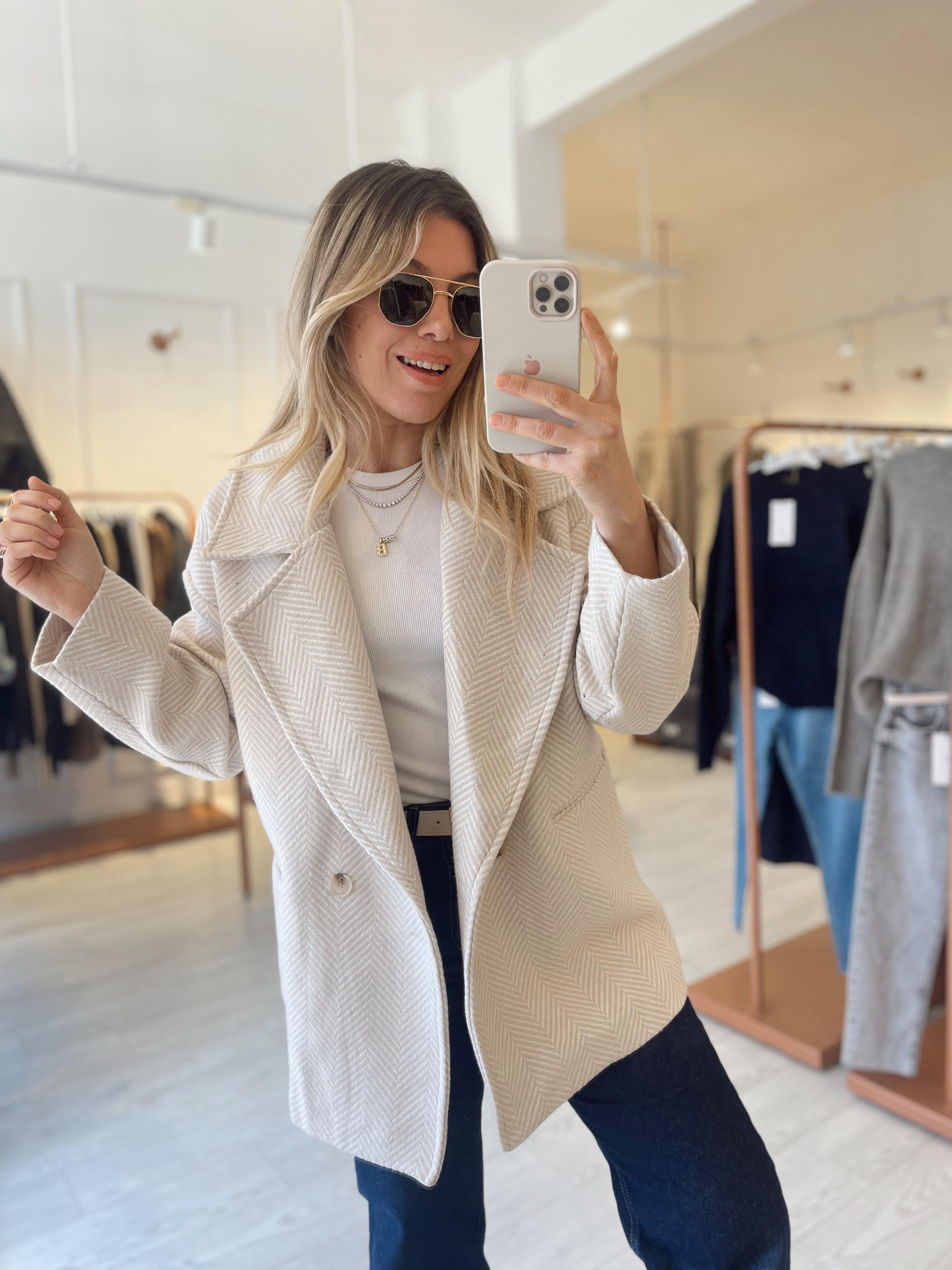 Taş Balıksırtı Oversize Kaban