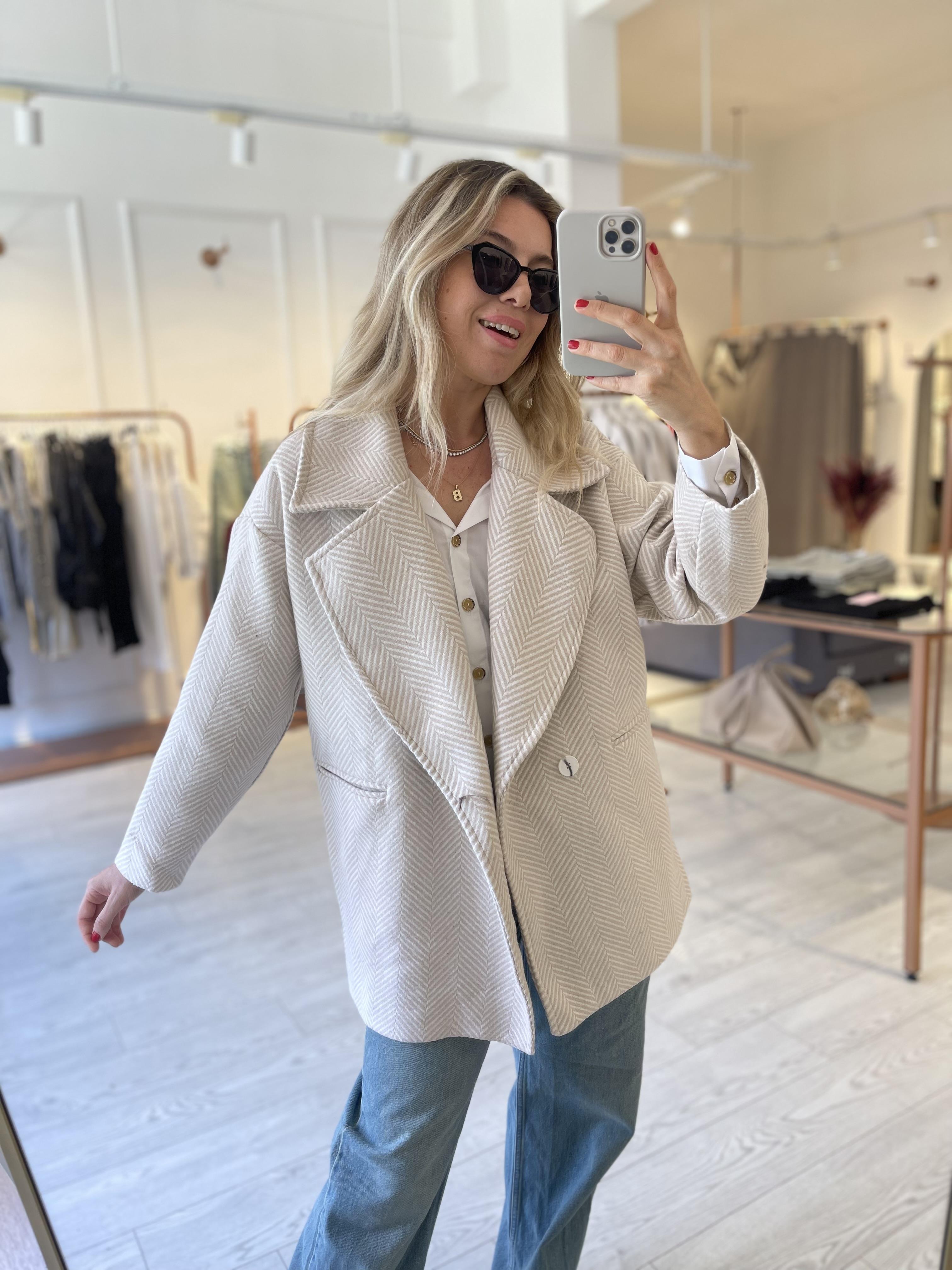 Taş Balıksırtı Oversize Kaşe Kaban