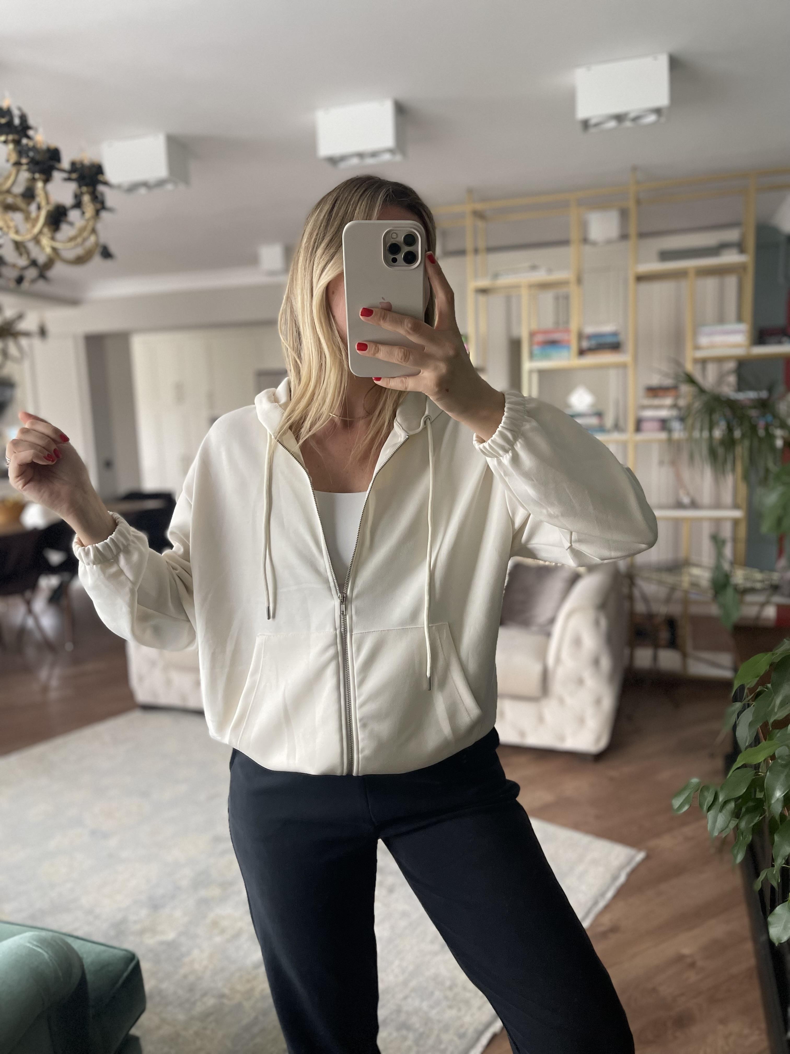 Taş Modal Kumaş Kapşonlu Fermuarlı Sweat