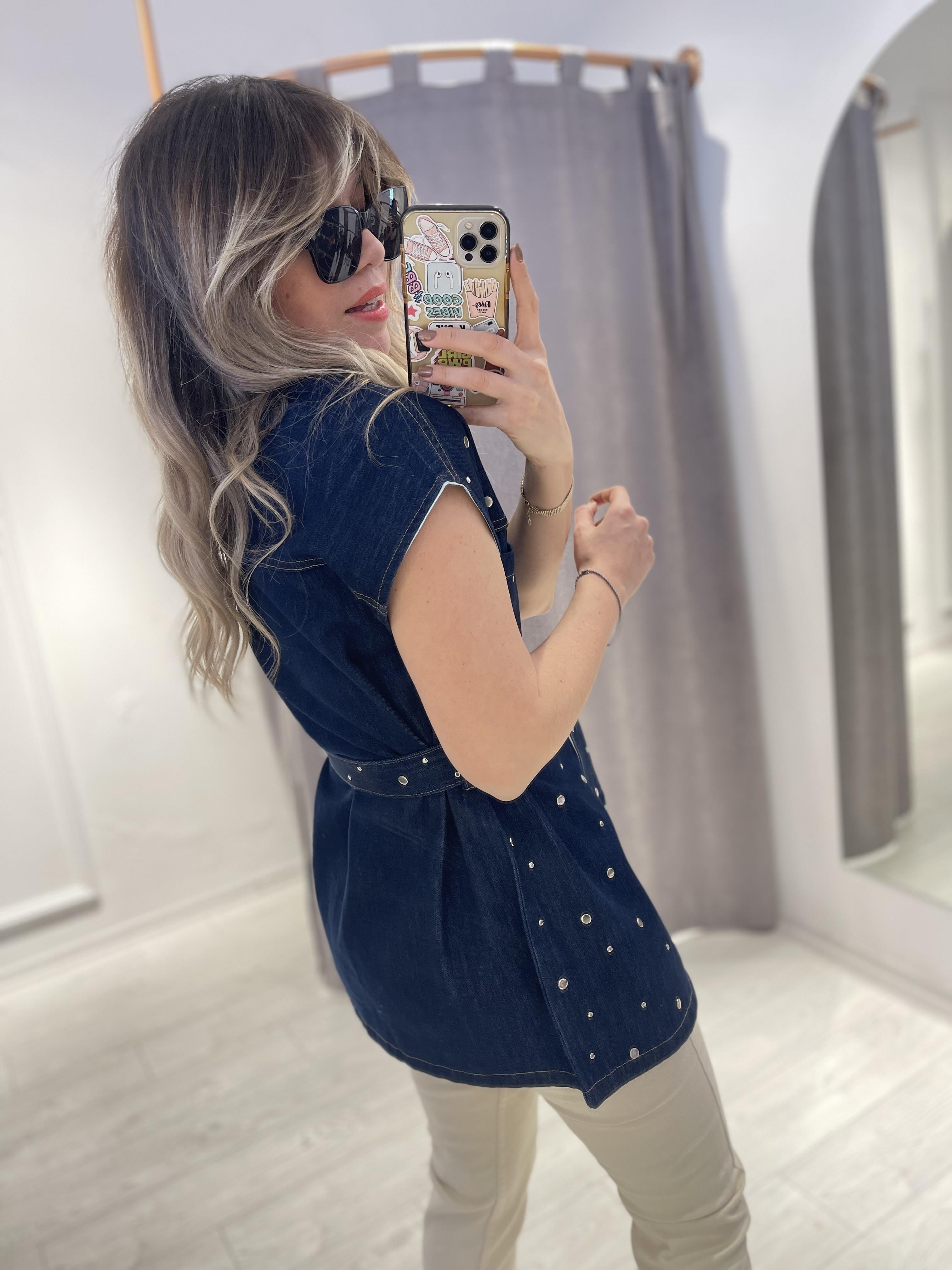 Tasarım Denim Zımbalı Bel Kuşaklı Yelek · 3