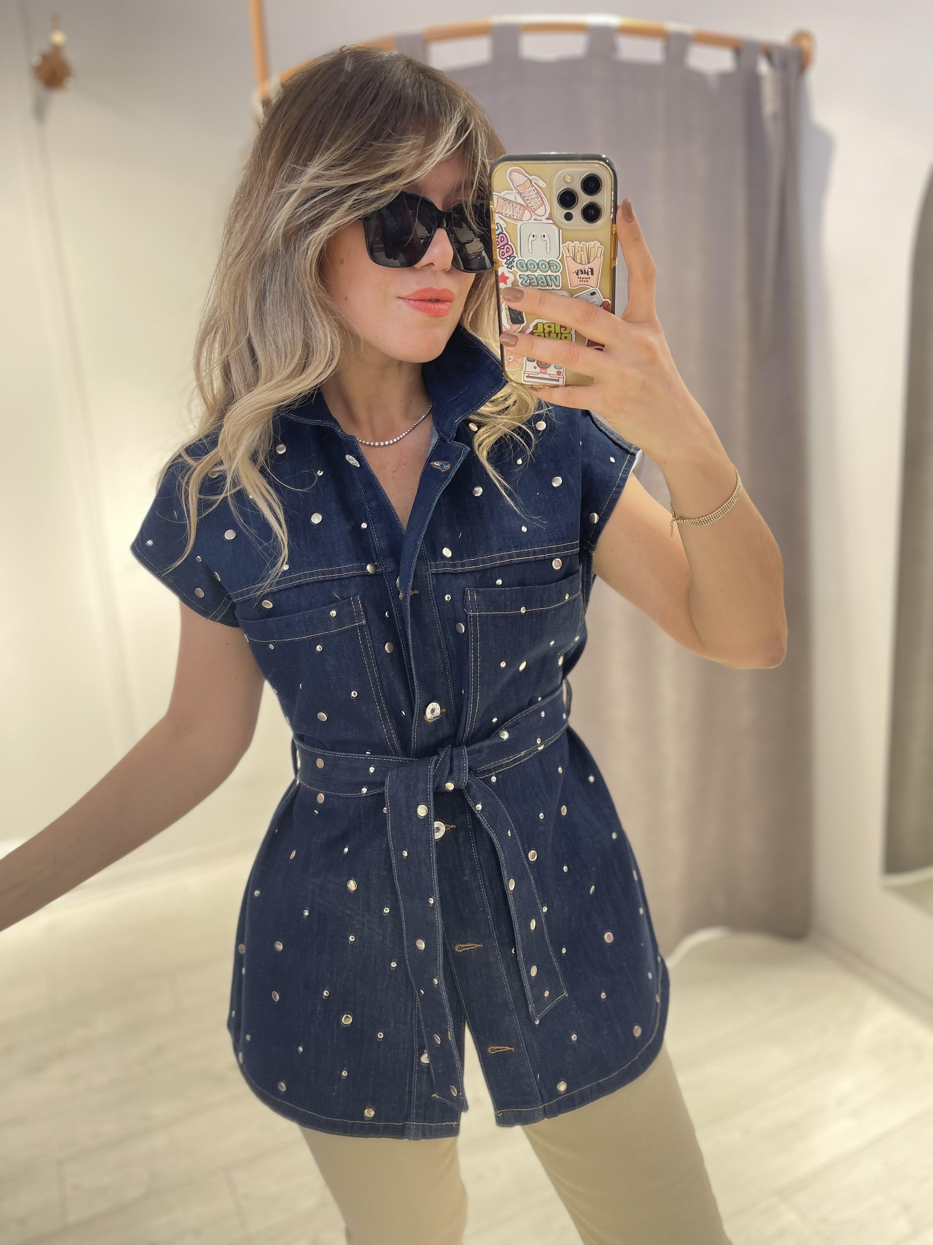 Tasarım Denim Zımbalı Bel Kuşaklı Yelek · 5