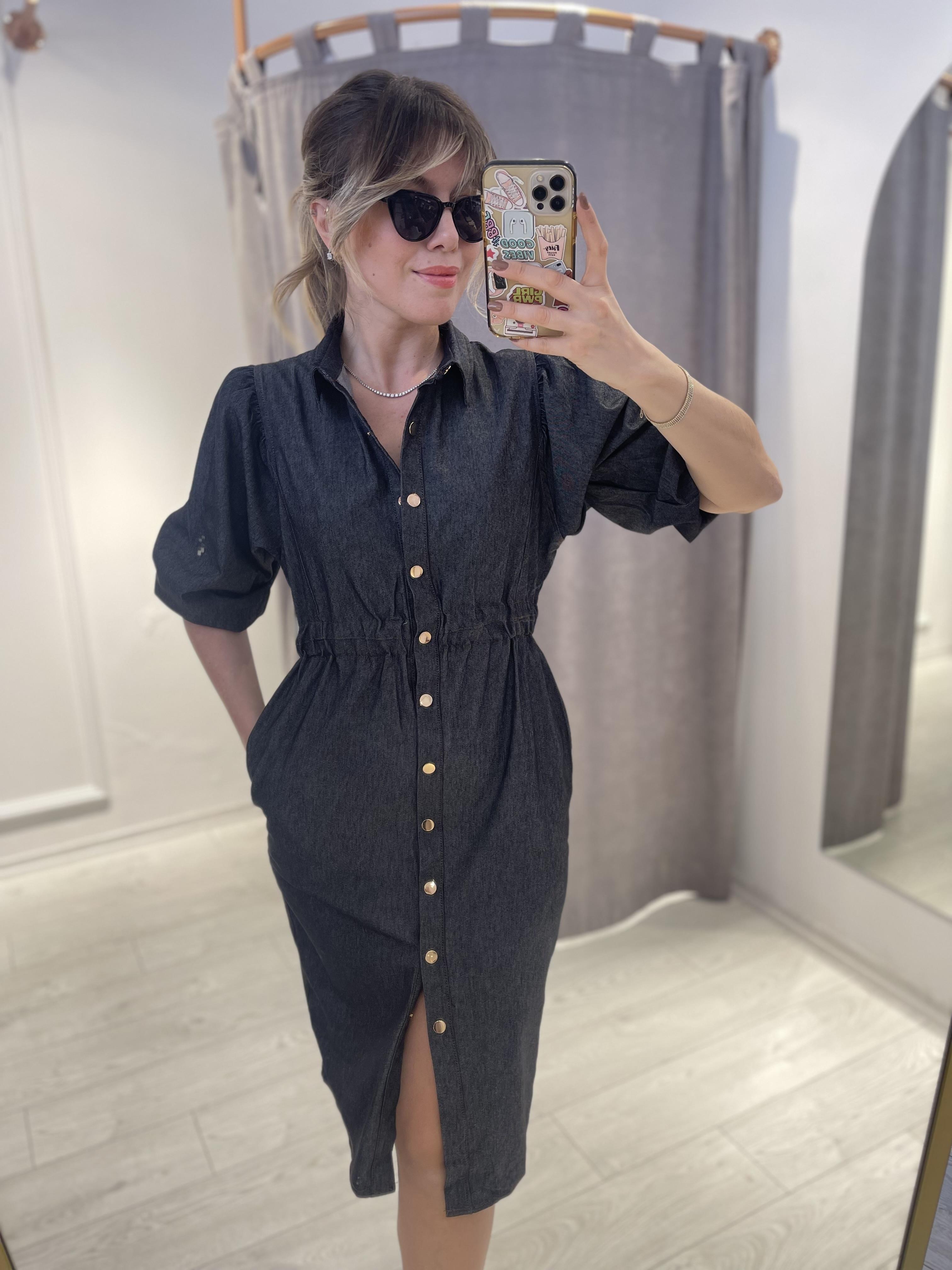 Tasarım Yetim Kol Denim Elbise