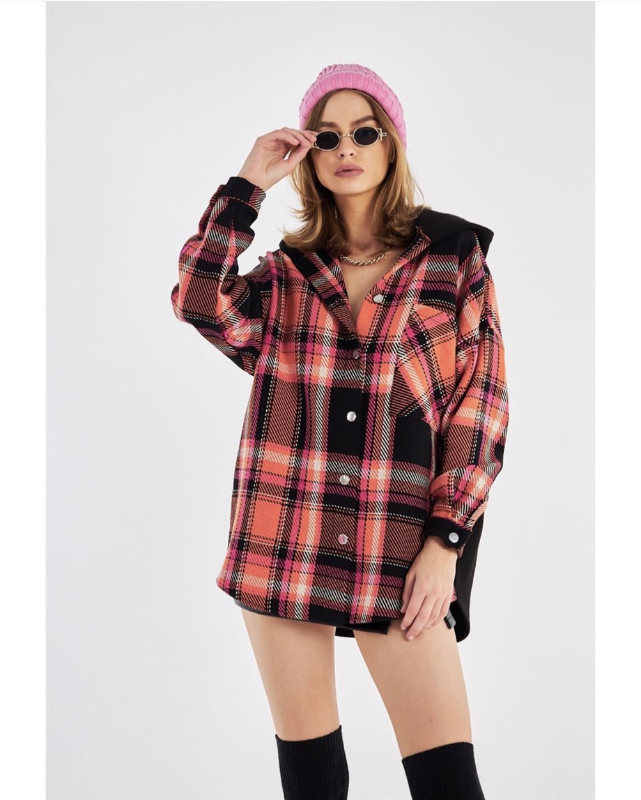 Turuncu Kapüşonlu Oduncu Gömlek