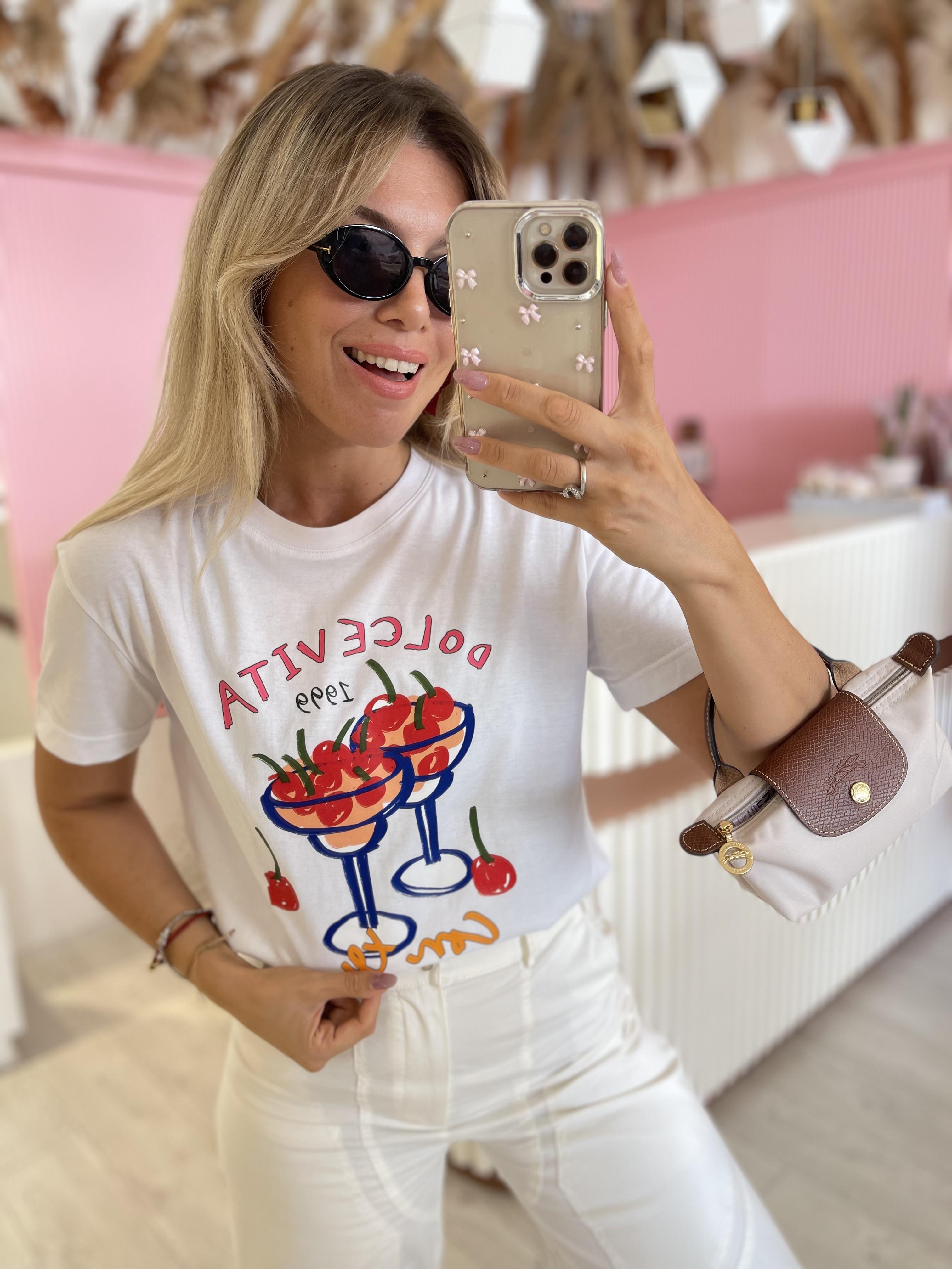 Yarım Kollu Dolce Vita Desenli Tshirt 