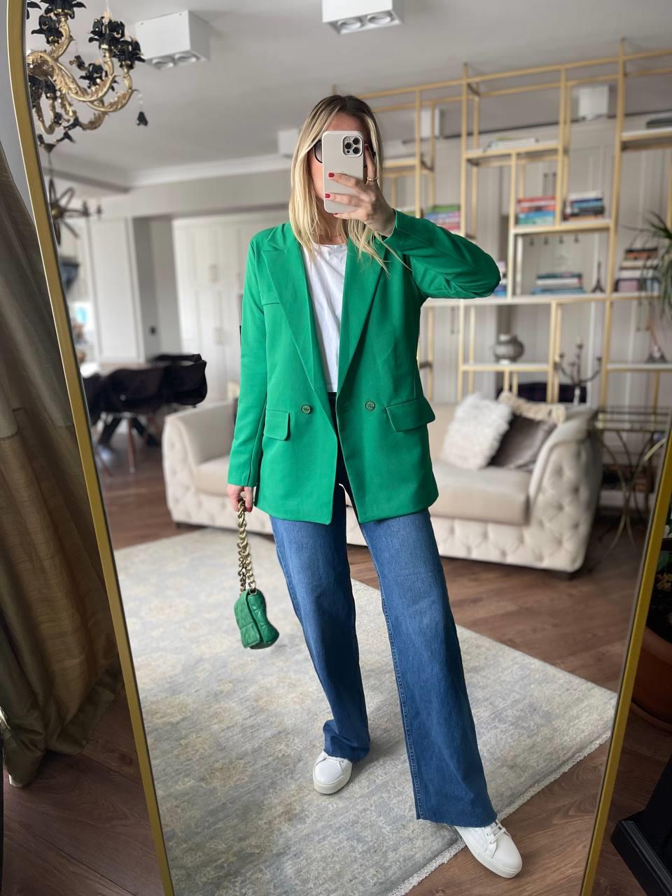 Yeşil İki Cepli Orj. Marka Uzun Blazer