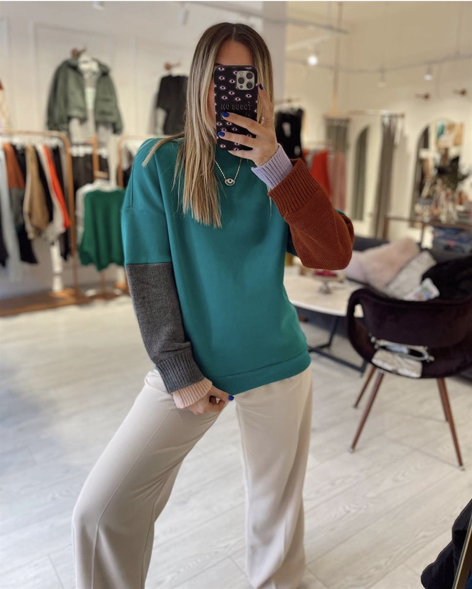 Yeşil Kol Renk Bloklu Sweat · 4