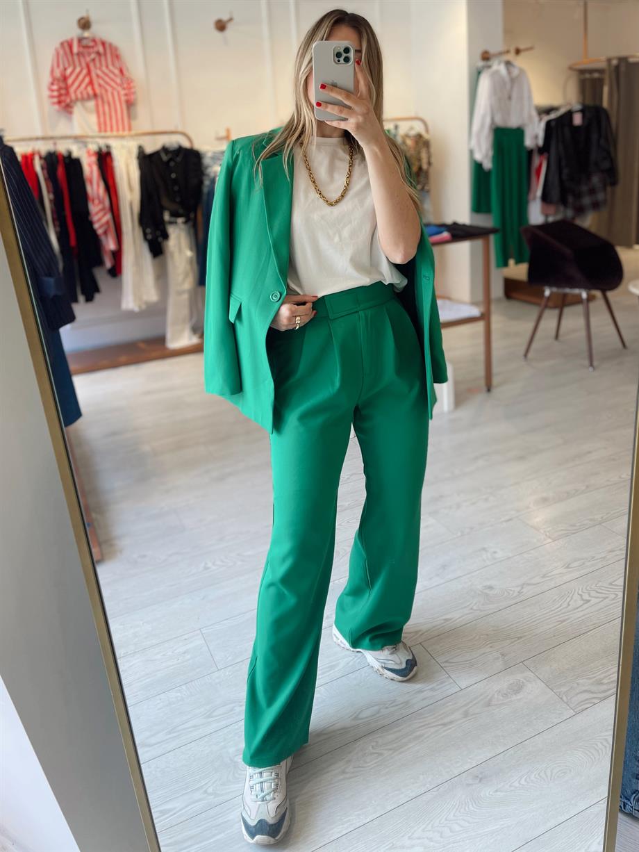 Yeşil Palazzo Pantolon Bel Çıtçıtlı