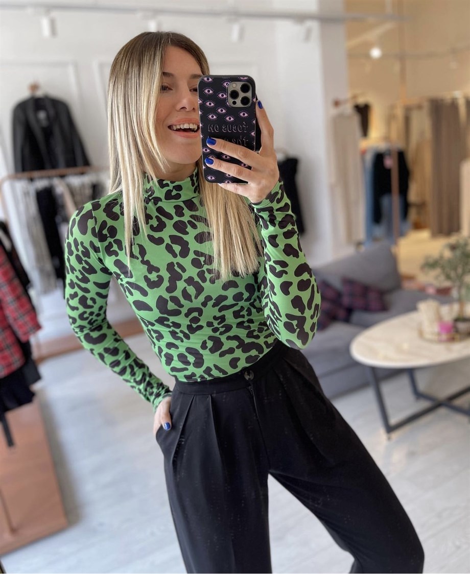 Yeşil Siyah Benekli Bluz