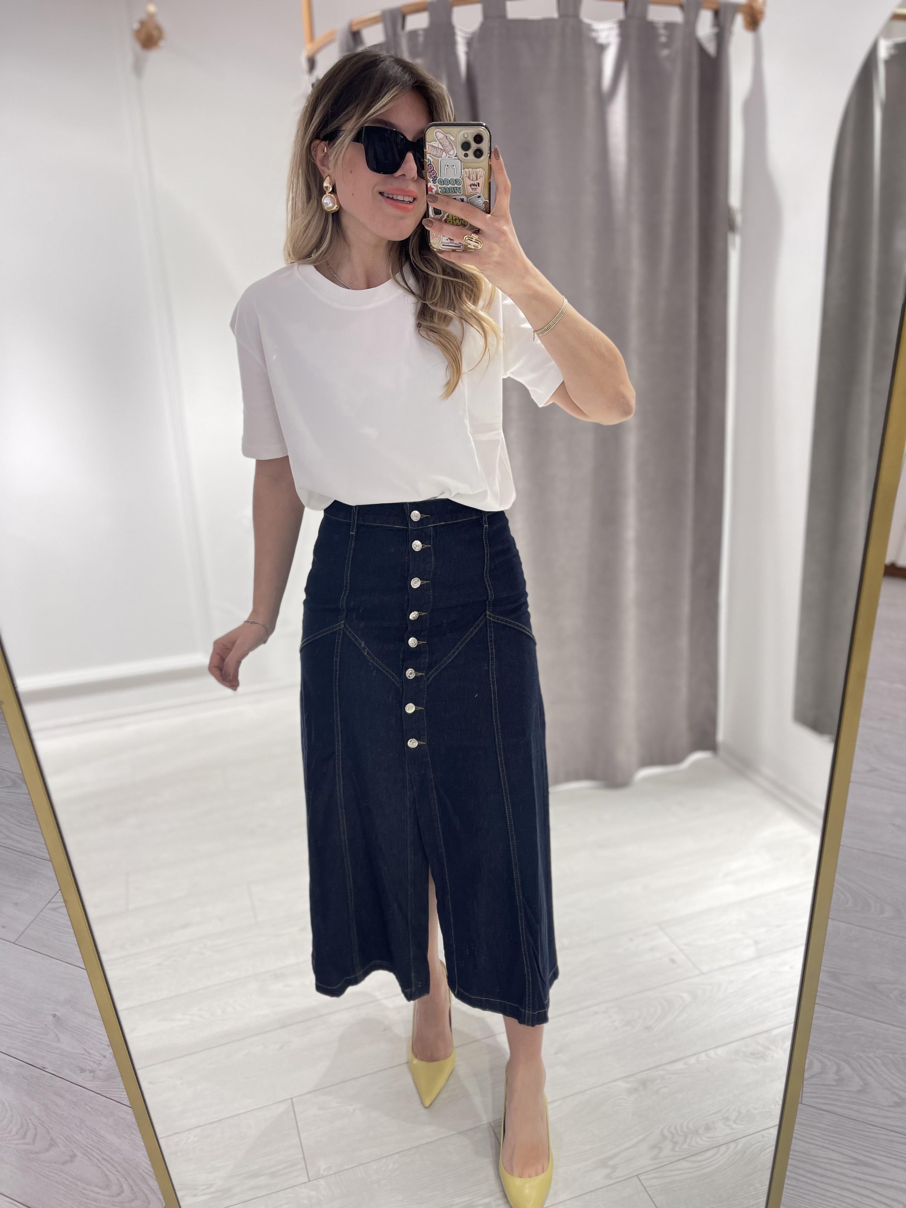 Yırtmaçlı Maxi Denim Etek