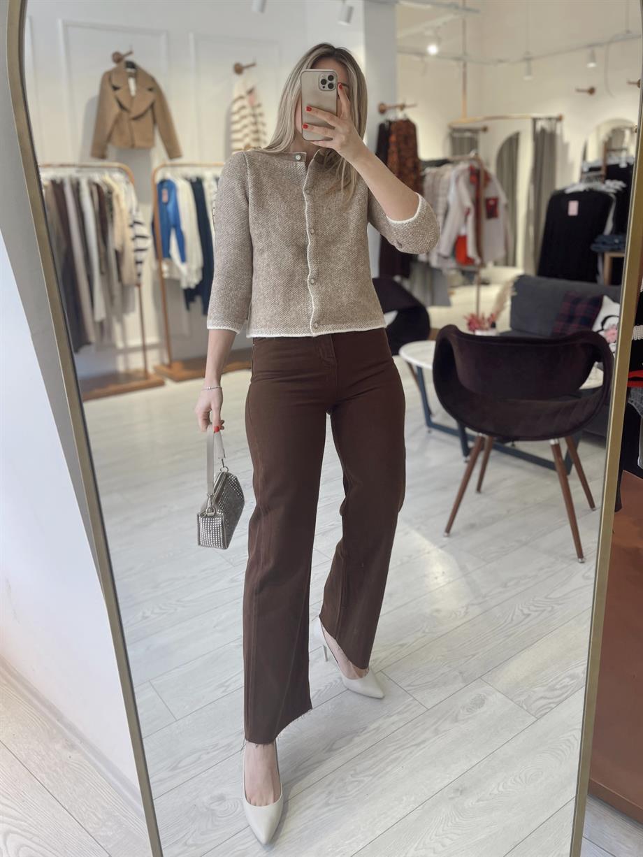 ZR Kahve Wide Leg Kesik Paça Jean
