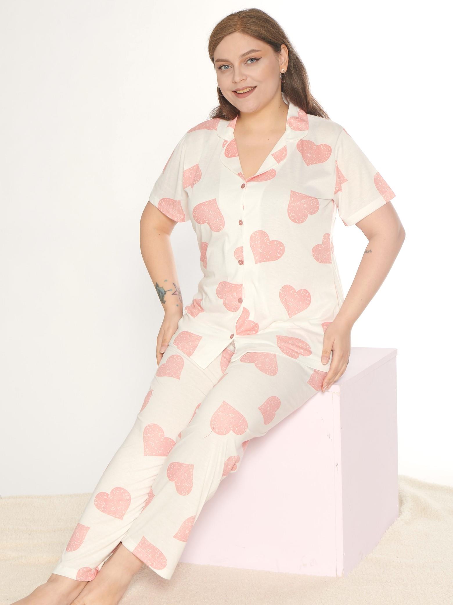 BOYDAN DÜĞMELİ BATTAL KISA KOL PİJAMA TAKIMI ALPERİ B780-27