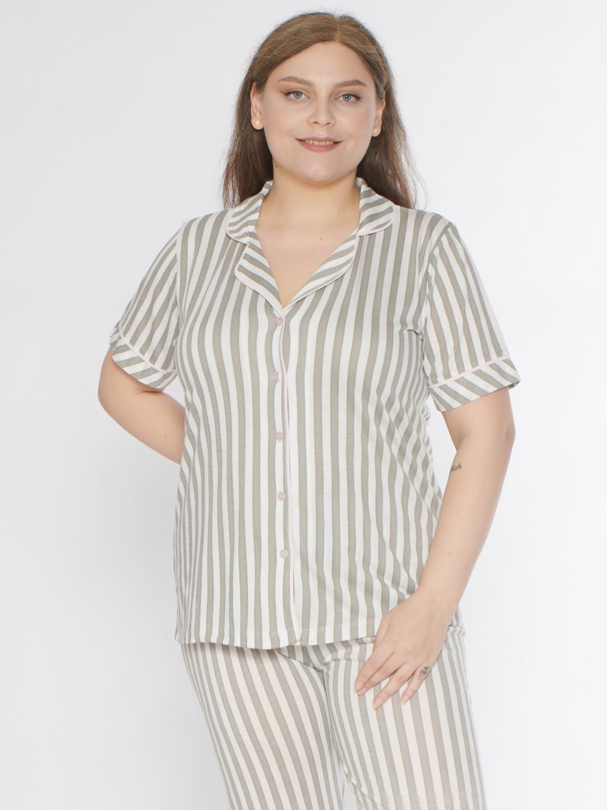 BOYDAN DÜĞMELİ BATTAL BÜYÜK BEDEN ÇİZGİLİ KISA KOL PİJAMA TAKIMI ALPERİ B780-26