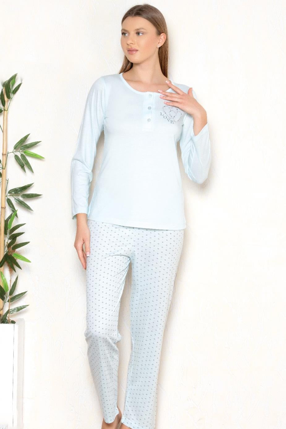 MEVSİMLİK UZUN KOL PİJAMA TAKIM VİSKON ALPERİ 790-27
