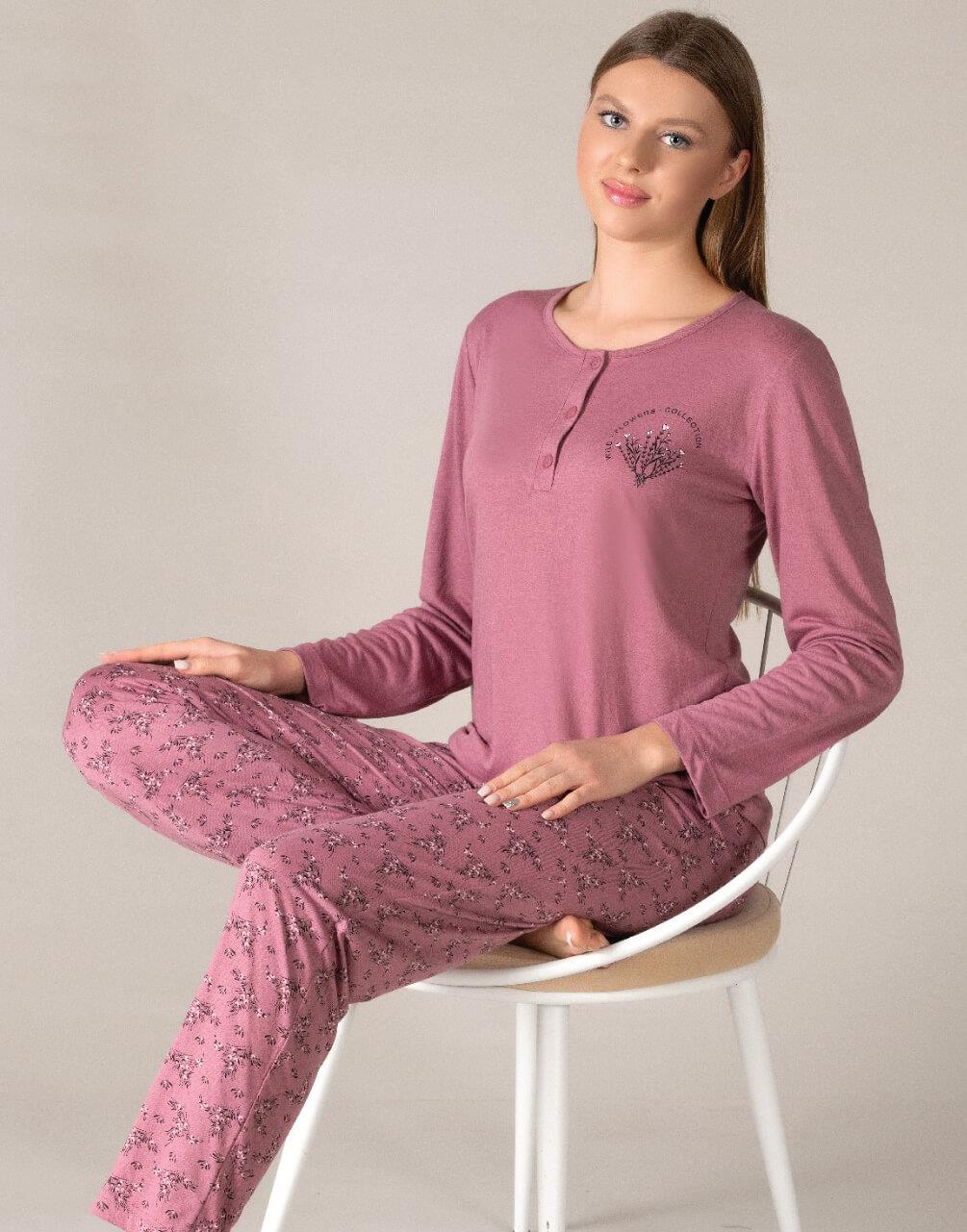 MEVSİMLİK UZUN KOL PİJAMA TAKIM VİSKON ALPERİ 790-29