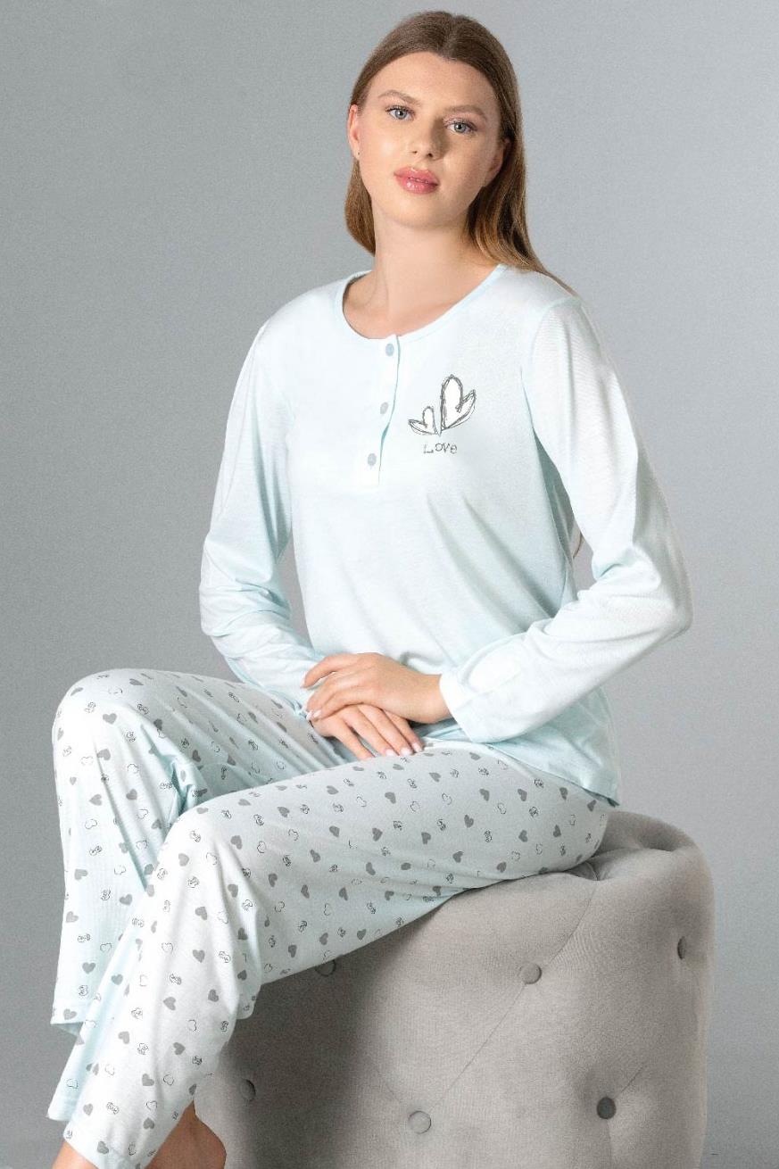 MEVSİMLİK UZUN KOL PİJAMA TAKIM VİSKON ALPERİ 790-54 