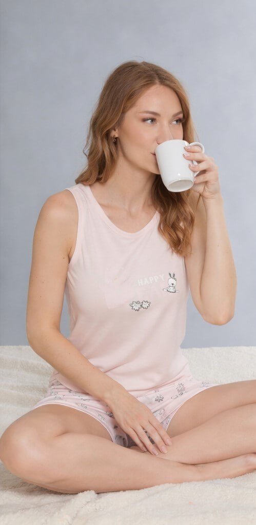 Askılı Şort Takım - Sevimli Desenli Yazlık Viskon Pijama DOWRY 06-67