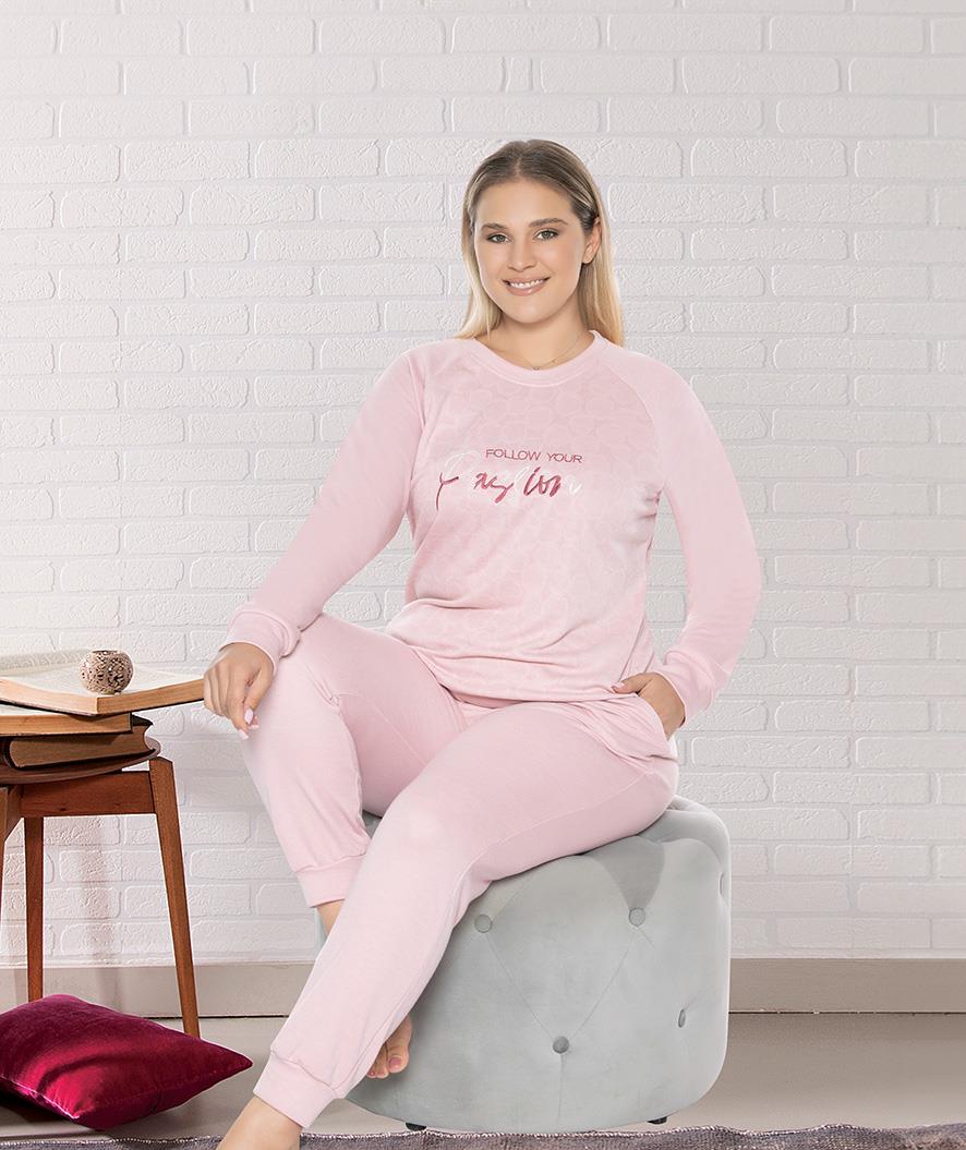 BÜYÜK BEDEN BATTAL KIŞLIK UZUN KOL PİJAMA TAKIMI DOWRY B09-159