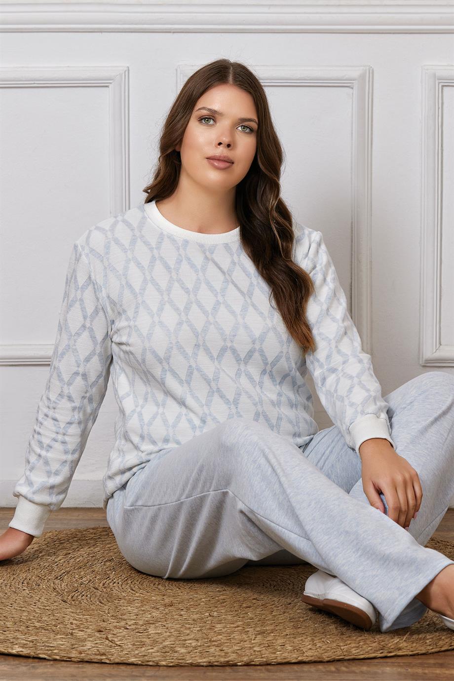 BÜYÜK BEDEN BATTAL UZUN KOL KIŞLIK PİJAMA TAKIMI DOWRY B09-123