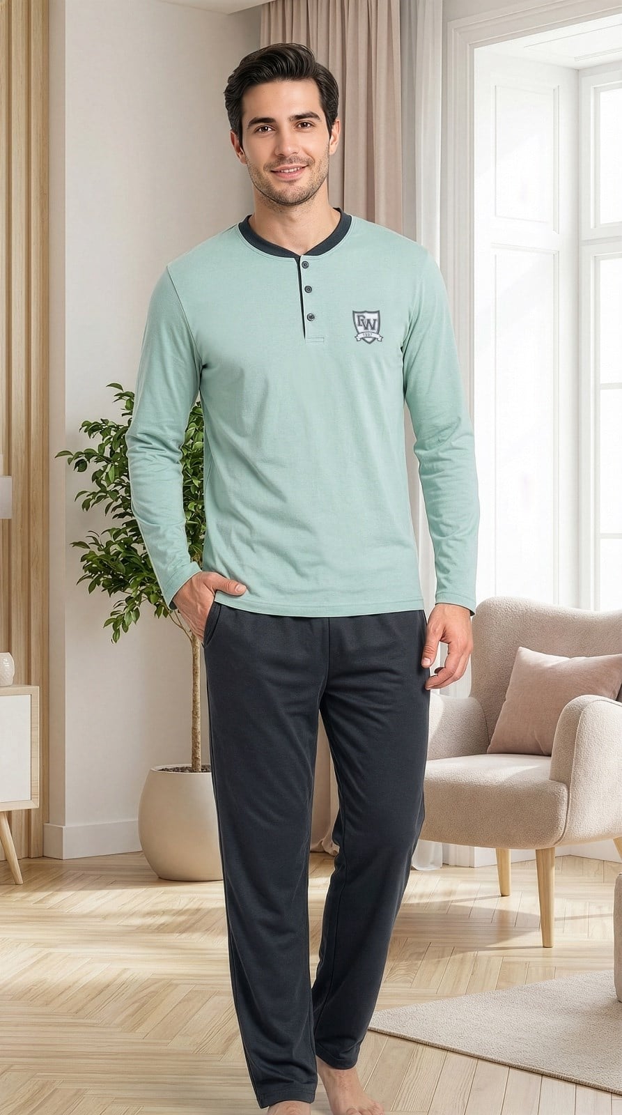Erkek Uzun Kollu Pijama Takımı Rahat Ev Giyim Şık ve Konforlu 19-01