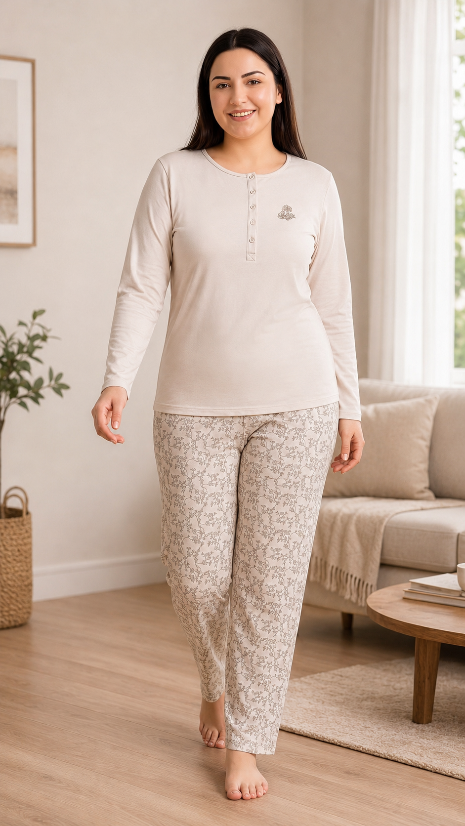 Kadın Kışlık Viskon Pijama Takımı M L XL XXL | Uzun Kollu Boydan Düğmeli Şık Ev GiyimI B89-100