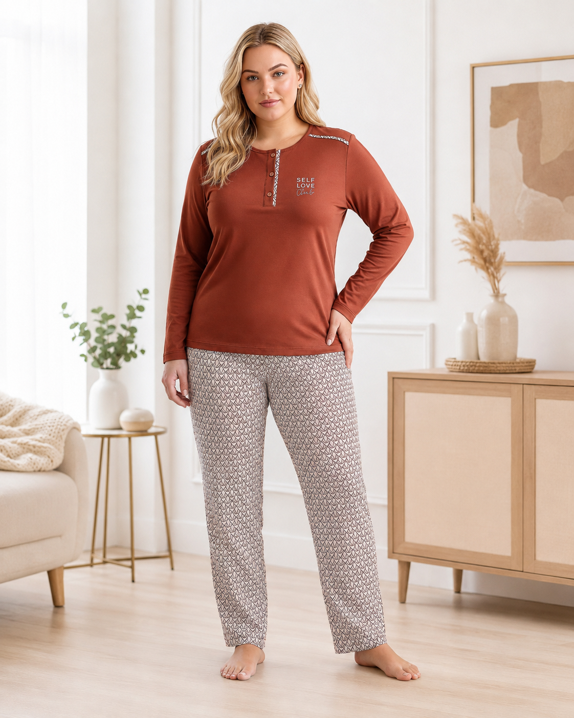 Kadın Büyük Beden Kışlık Viskon Pijama Takımı 3XL 4XL 5XL 6XL | Uzun Kollu 3 Düğmeli B89-101