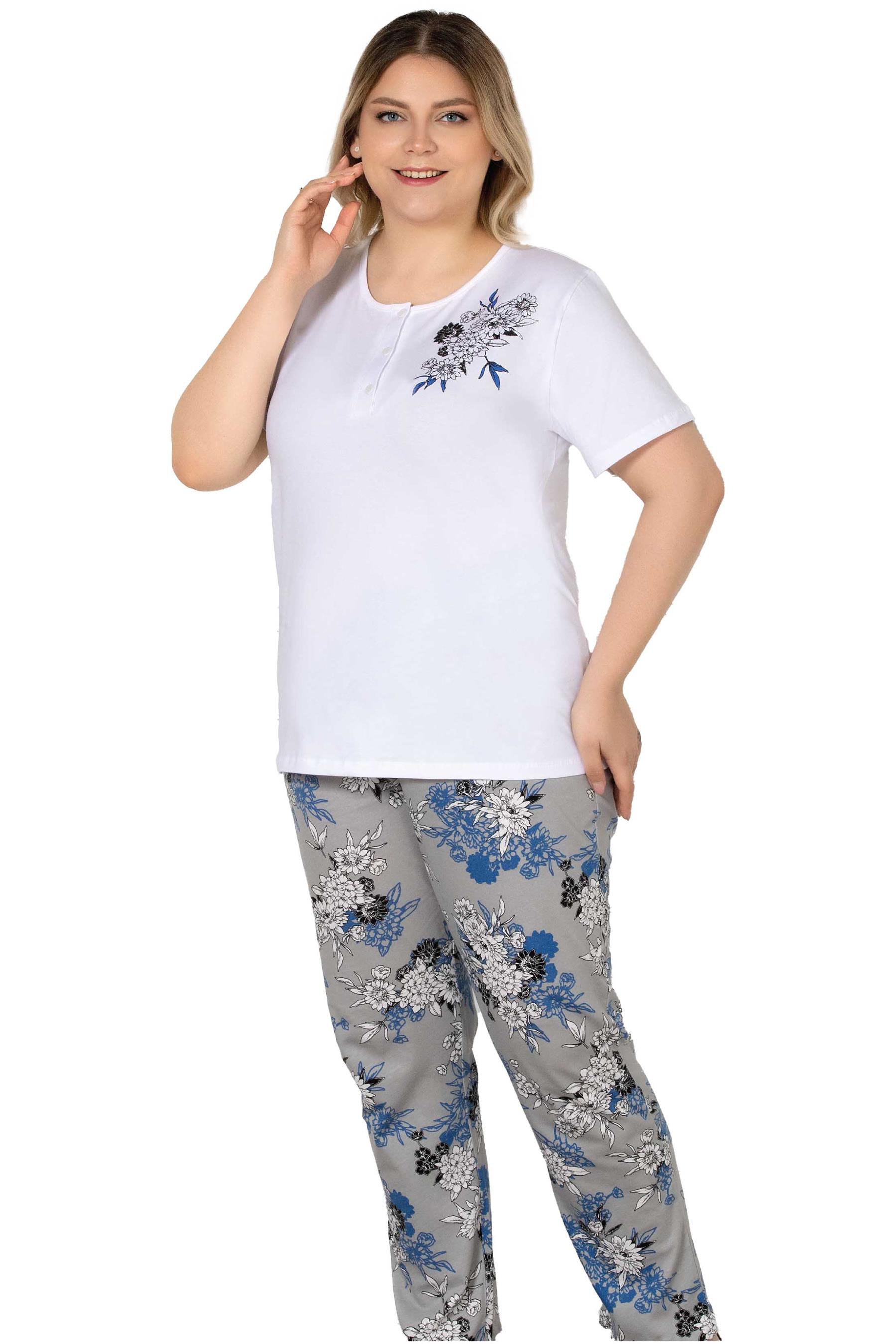 BÜYÜK BEDEN BATTAL KISA KOL PİJAMA TAKIMI ALPERİ B78-106