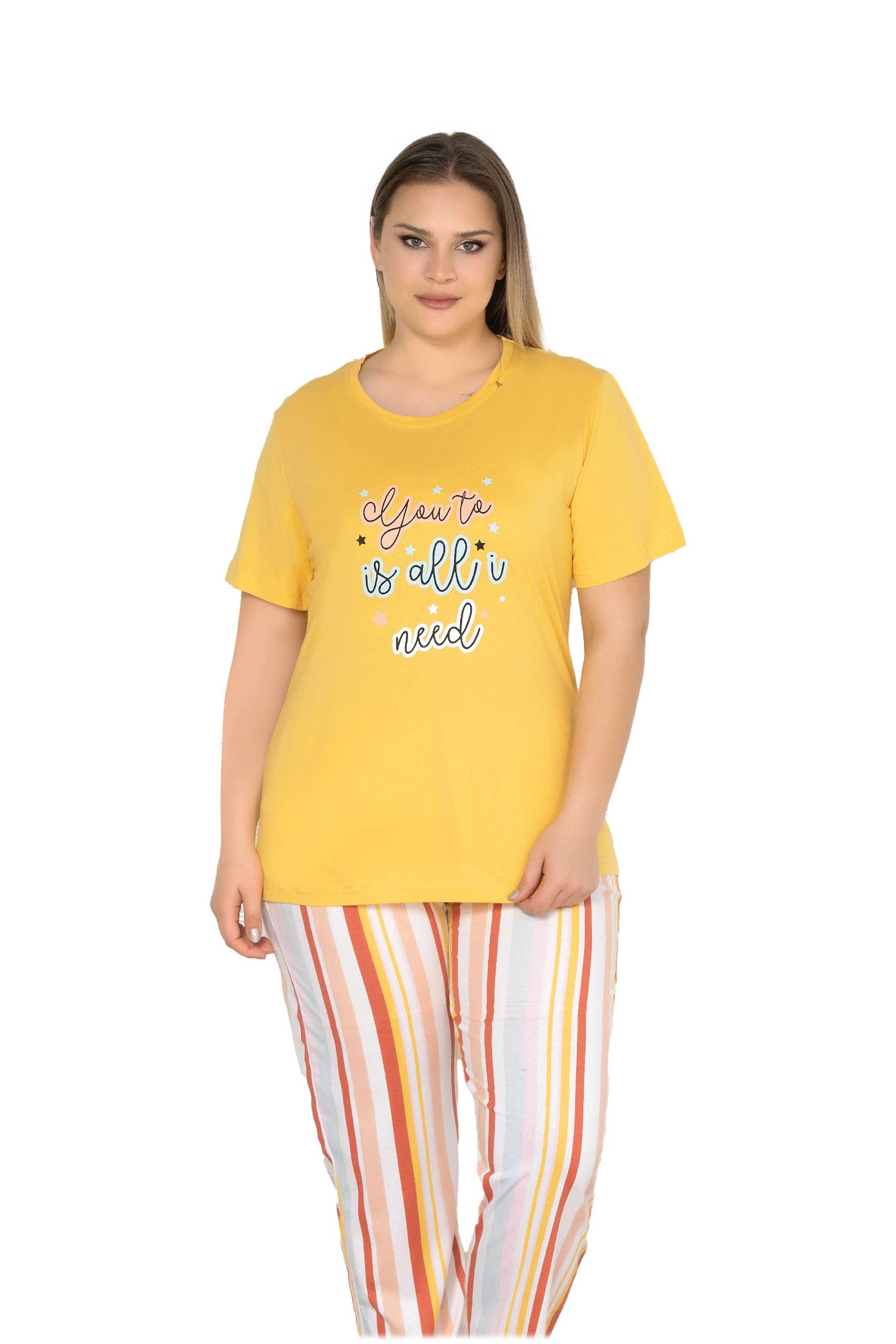 BÜYÜK BEDEN BATTAL KISA KOL PİJAMA TAKIMI ALPERİ B78-109