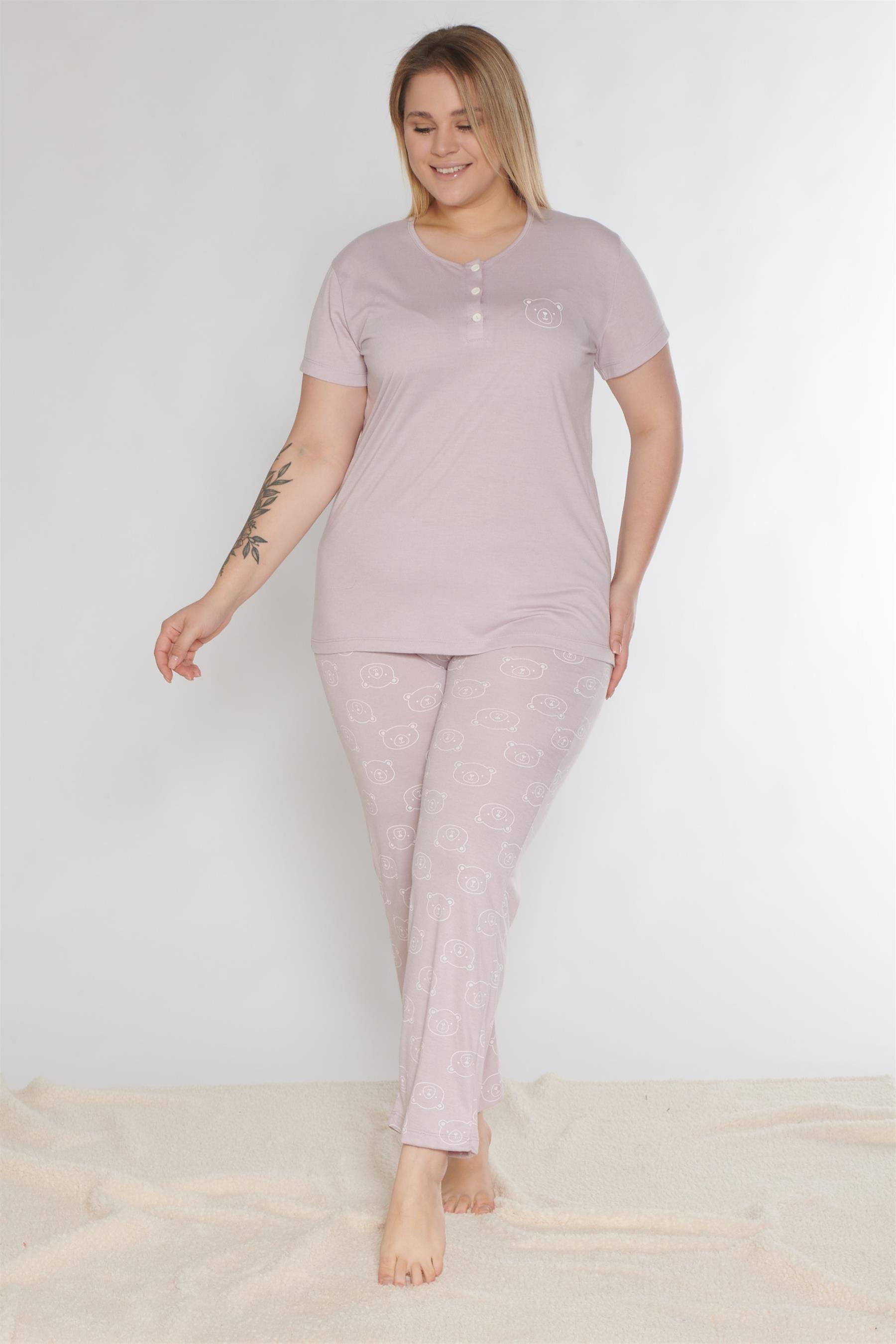 BÜYÜK BEDEN BATTAL KISA KOL PİJAMA TAKIMI ALPERİ B780-20