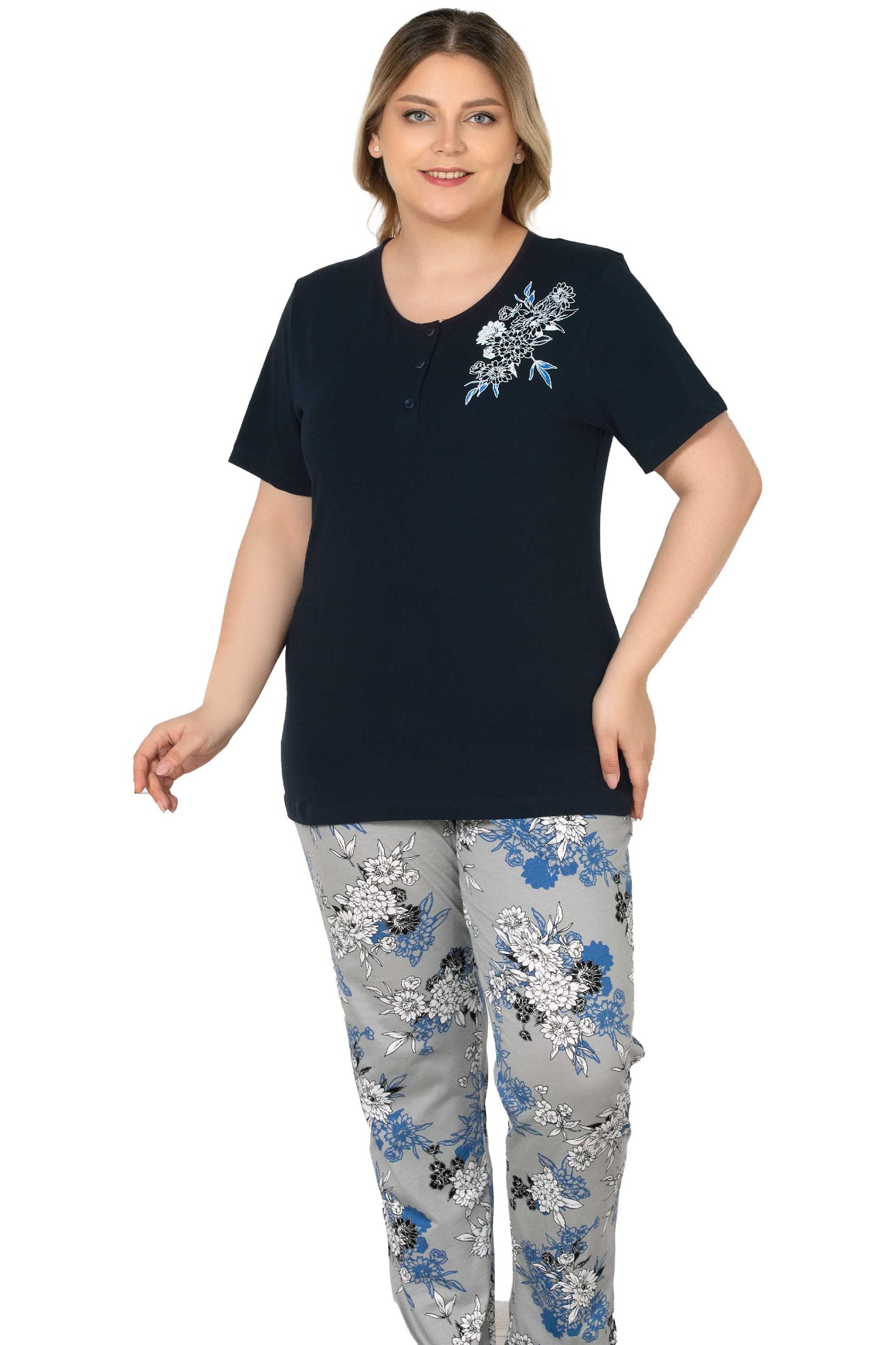 BÜYÜK BEDEN BATTAL KISA KOL PİJAMA TAKIMI ALPERİ B78-106