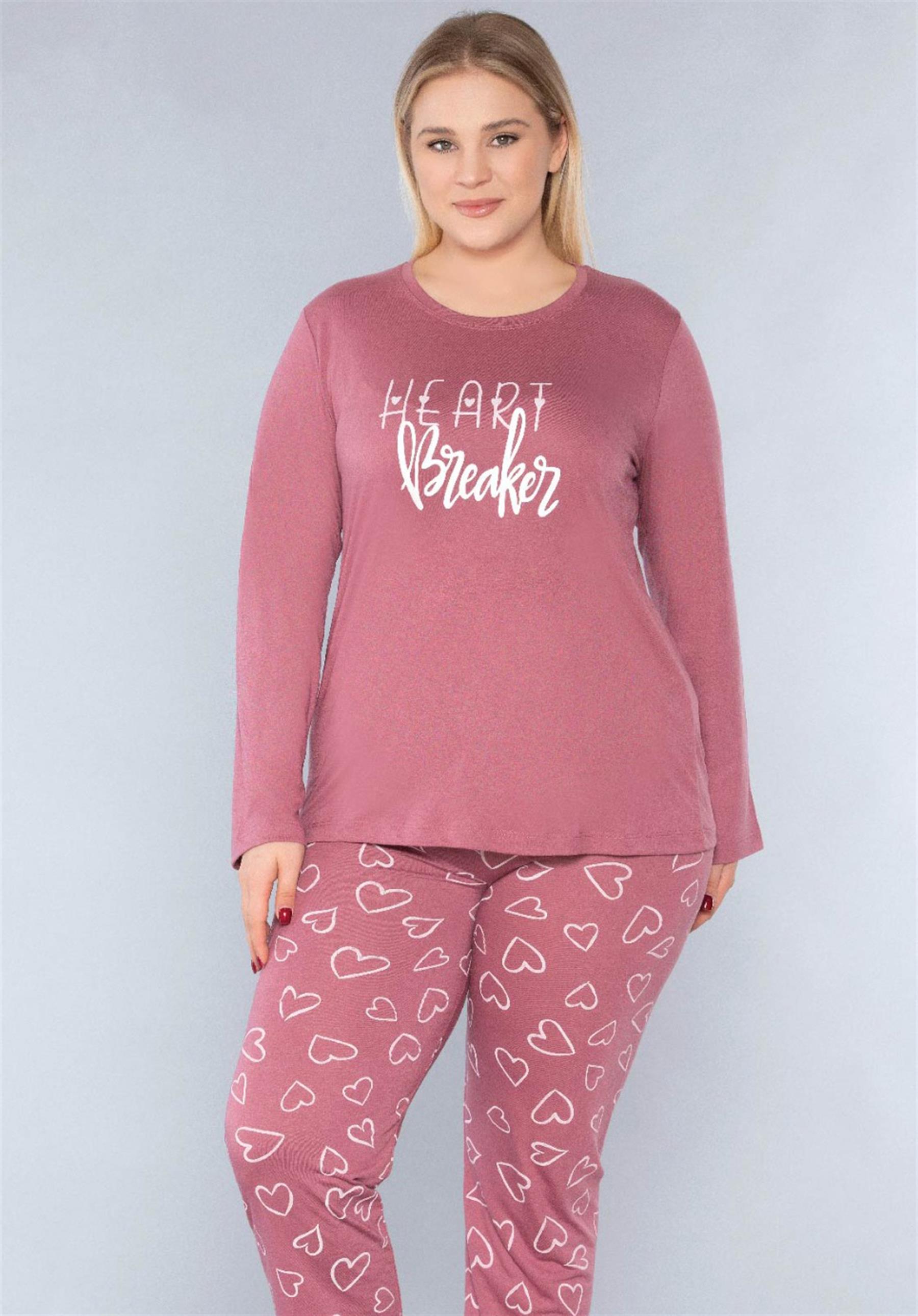 BÜYÜK BEDEN BATTAL UZUN KOL MEVSİMLİK PİJAMA TAKIMI VİSKON ALPERİ B790-26