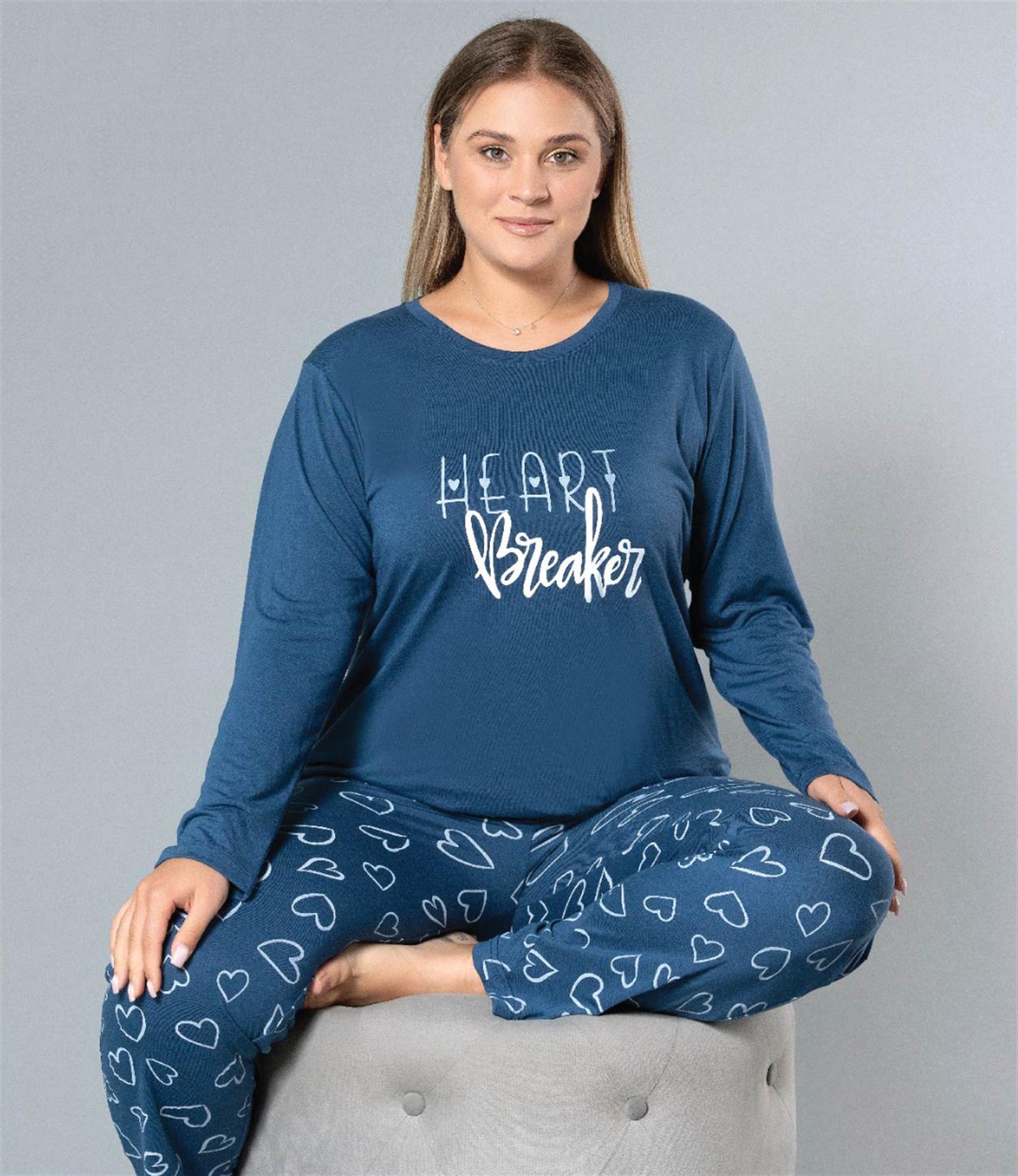 BÜYÜK BEDEN BATTAL UZUN KOL MEVSİMLİK PİJAMA TAKIMI VİSKON ALPERİ B790-26