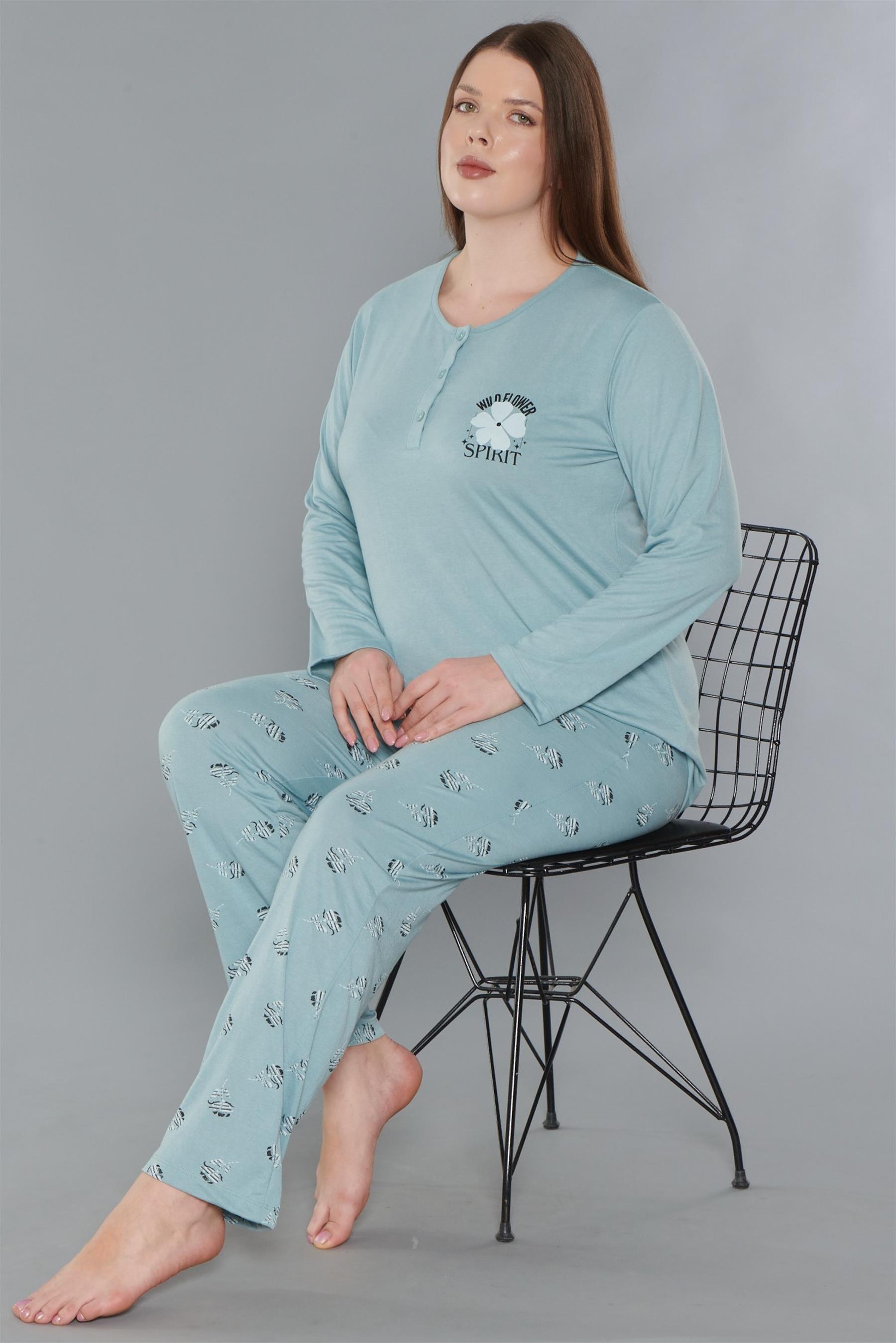 BÜYÜK BEDEN BATTAL UZUN KOL MEVSİMLİK PİJAMA TAKIMI VİSKON ALPERİ B790-33