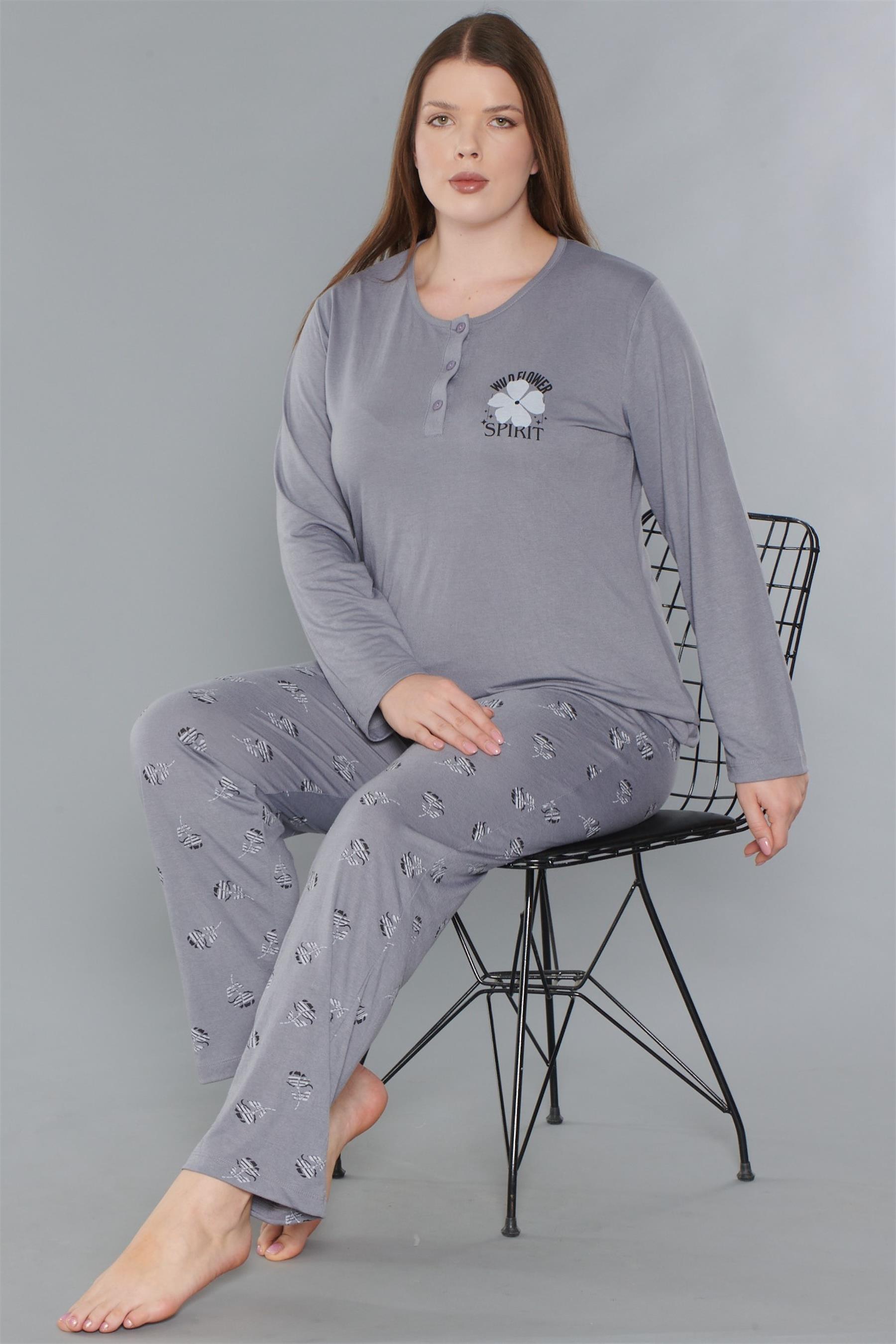 BÜYÜK BEDEN BATTAL UZUN KOL MEVSİMLİK PİJAMA TAKIMI VİSKON ALPERİ B790-33