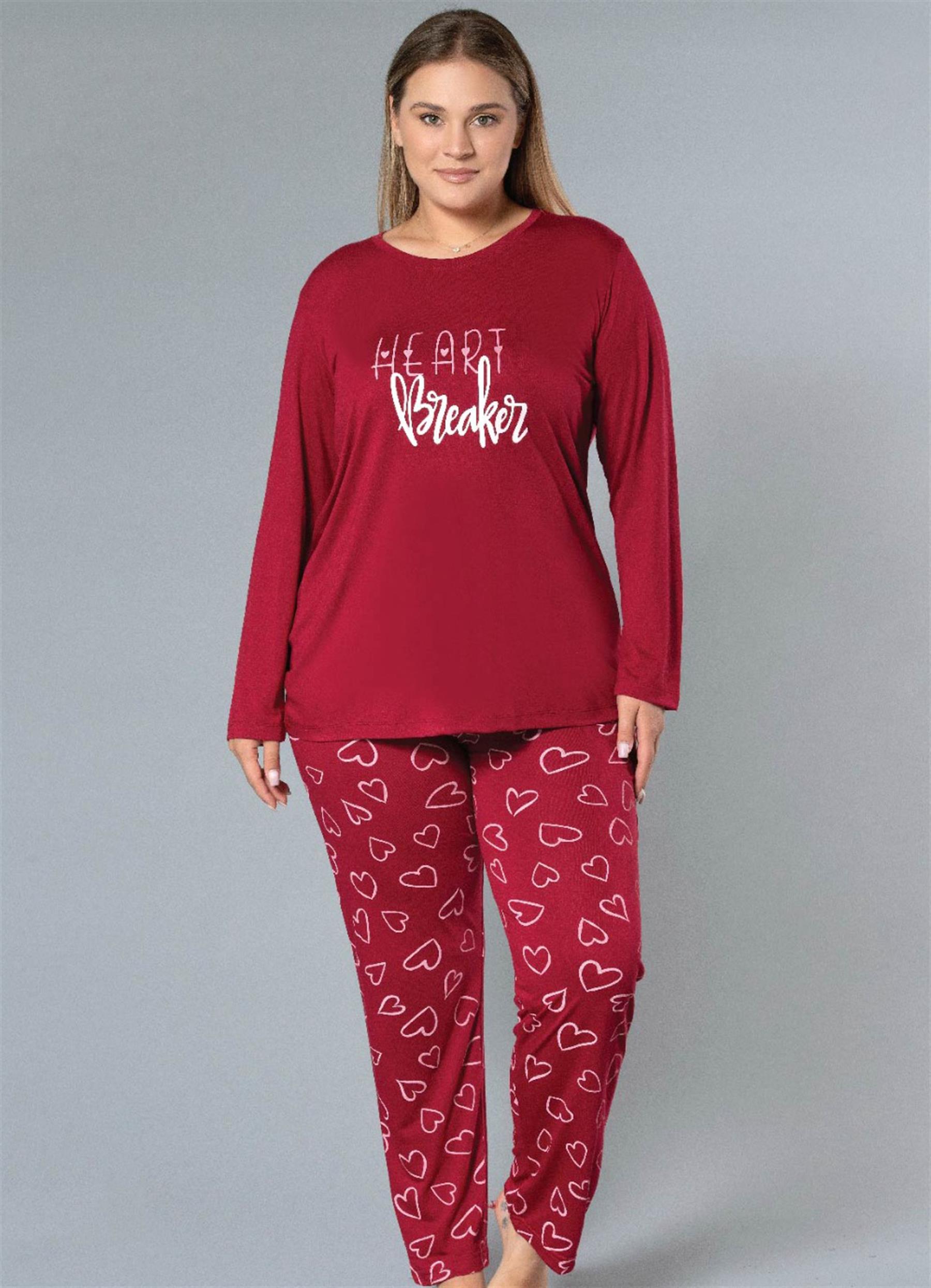 BÜYÜK BEDEN BATTAL UZUN KOL MEVSİMLİK PİJAMA TAKIMI VİSKON ALPERİ B790-26