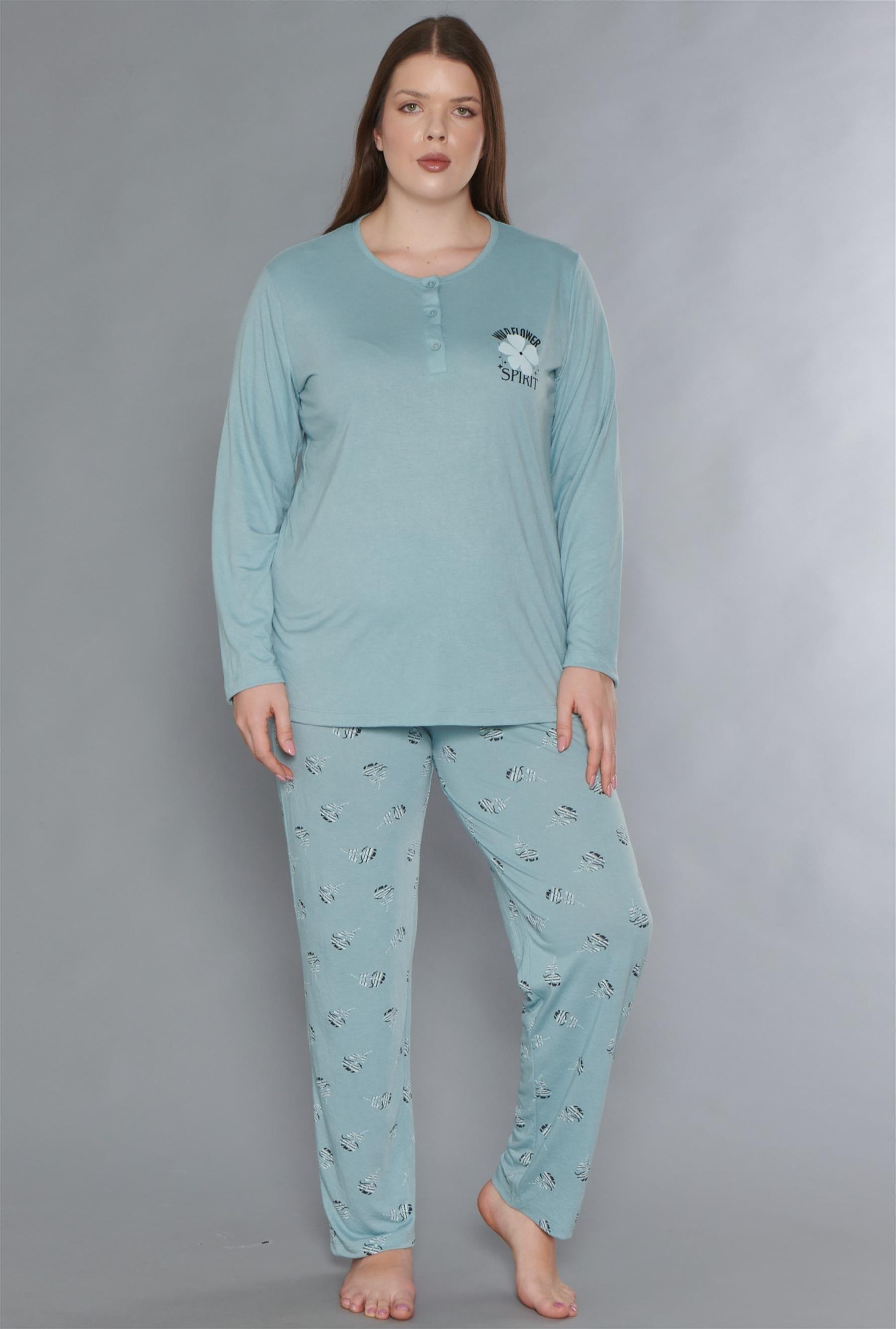 BÜYÜK BEDEN BATTAL UZUN KOL MEVSİMLİK PİJAMA TAKIMI VİSKON ALPERİ B790-33