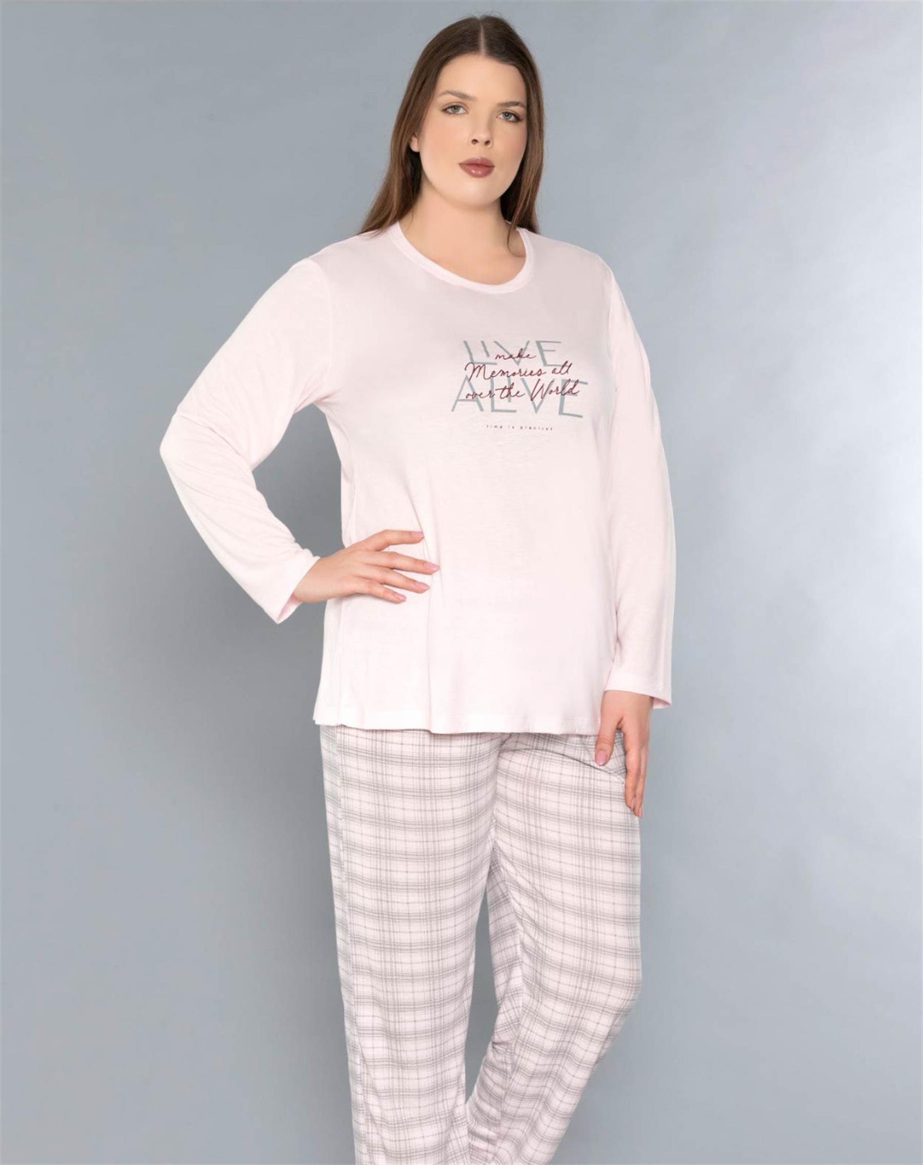 BÜYÜK BEDEN BATTAL UZUN KOL MEVSİMLİK PİJAMA TAKIMI VİSKON ALPERİ B790-35