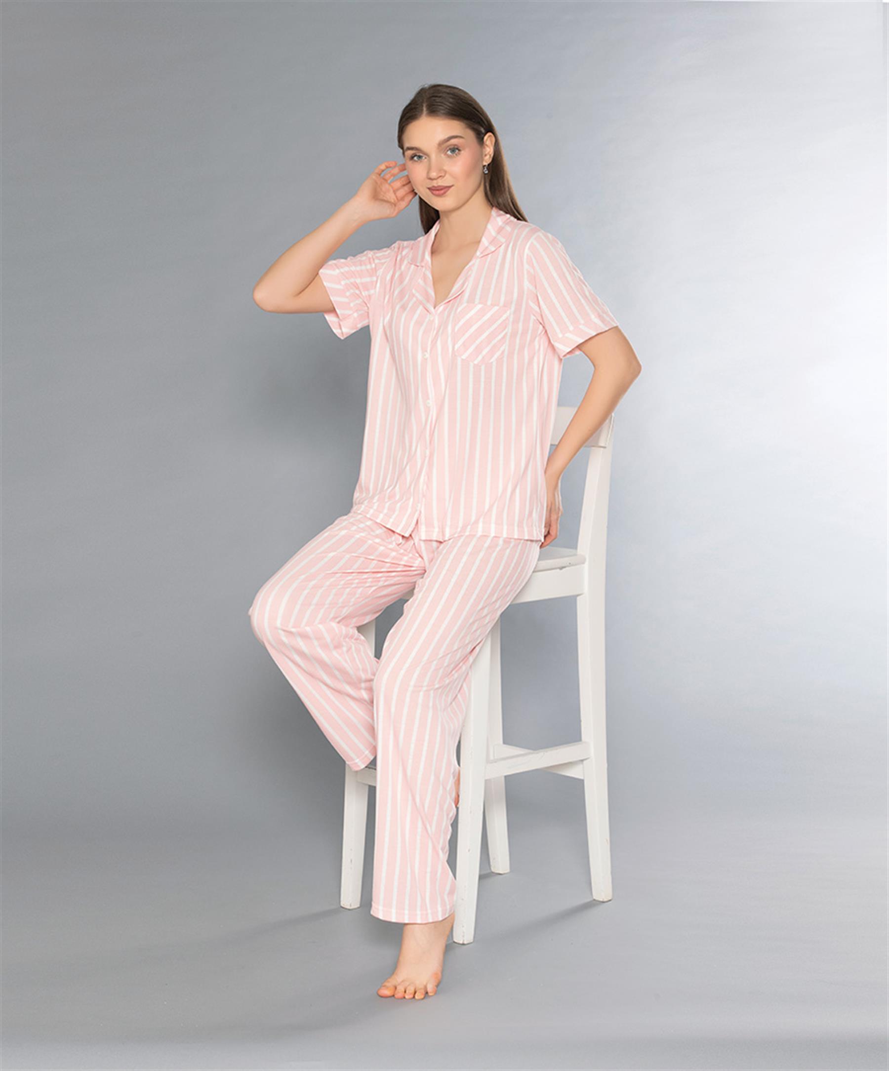 BOYDAN DÜĞMELİ KISA KOL PİJAMA TAKIMI ALPERİ 780-300